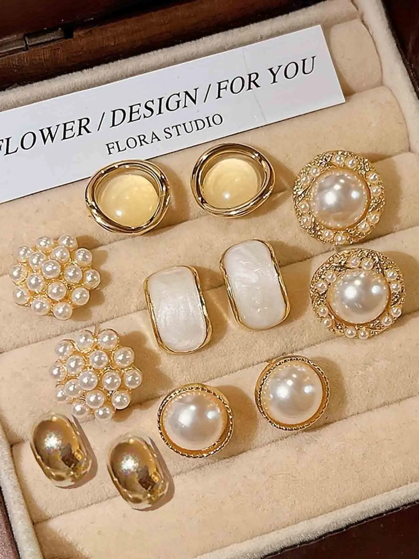 Elegant French Vintage Faux-Pearl Geometric Earrings Set, Summer Jewelry, Simple-Style Women's Versatile Earrings for Daily Commute, 6 Pairs