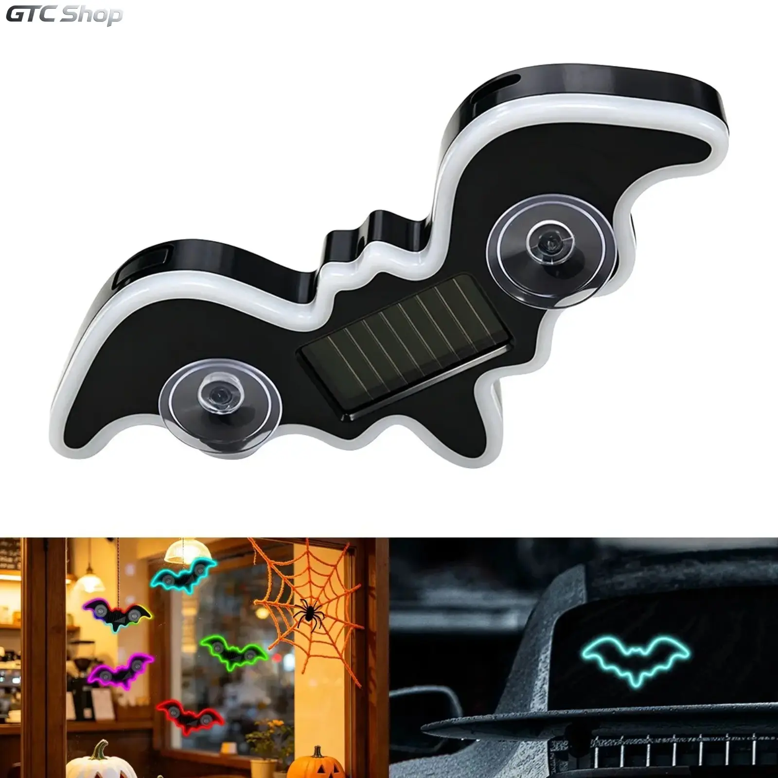 Bat Atmosphere Lamp, Wireless Neon Light, Colorful Decorative Lamp, Car Triangular Window LED, Led Lights, Car Ambient Lighting, Solar Powered, Type-C Dual Charging, Multi-Color Options