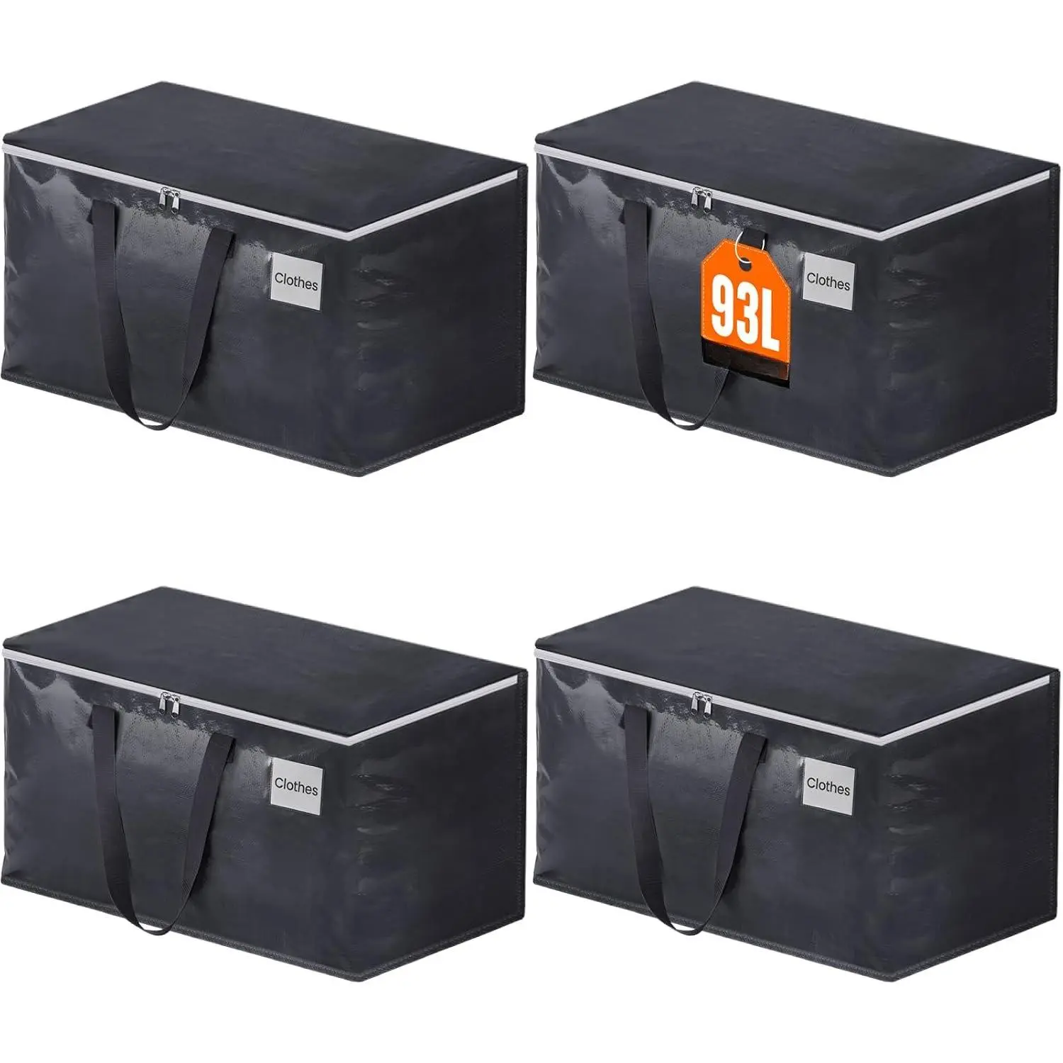 Heavy Duty Moving Bags, 93L Collapsible Storage , 4-Pack | Woven Polypropylene Bags,  Zippers, Reinforced Handles, Clear Tag Pockets & Foldable Design,  for Packing & Moving