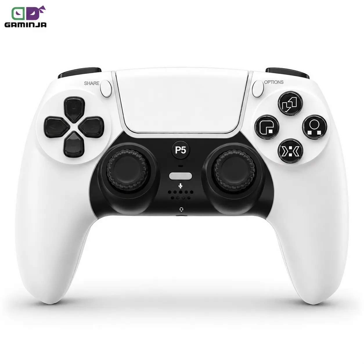 GAMINJA Wireless Controller for P5, Dual Vibration, Six-Axis Gyroscope, Adjustable Mute Switch, 3.5mm Headphone Jack, Game Controller, Wireless Game Controllers