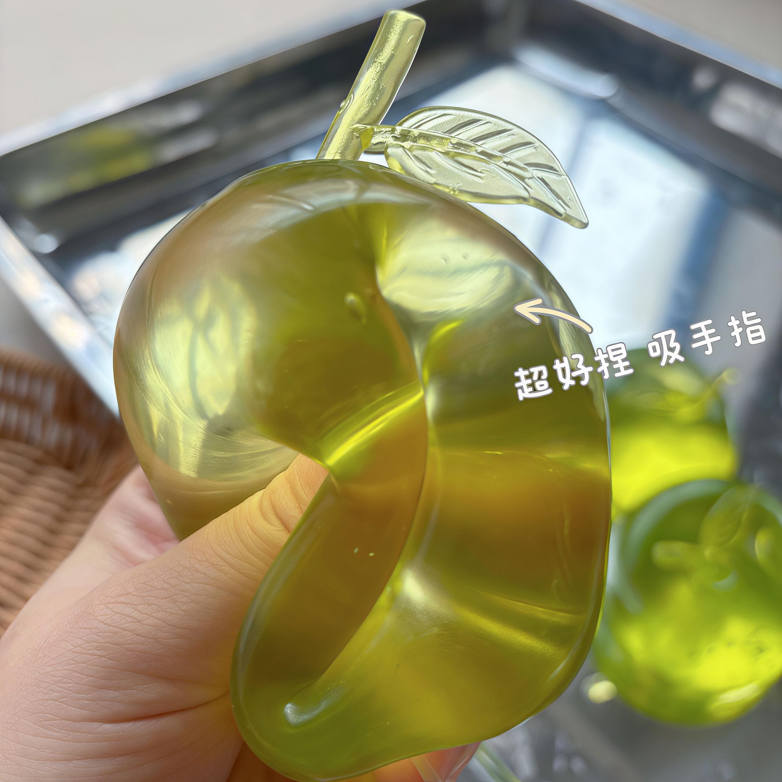 Green Apple Maltose Squishy - Indent Slow Rebound Fidget Toy| Realistic Fruit Stress Ball for Gift to Kids or Adults