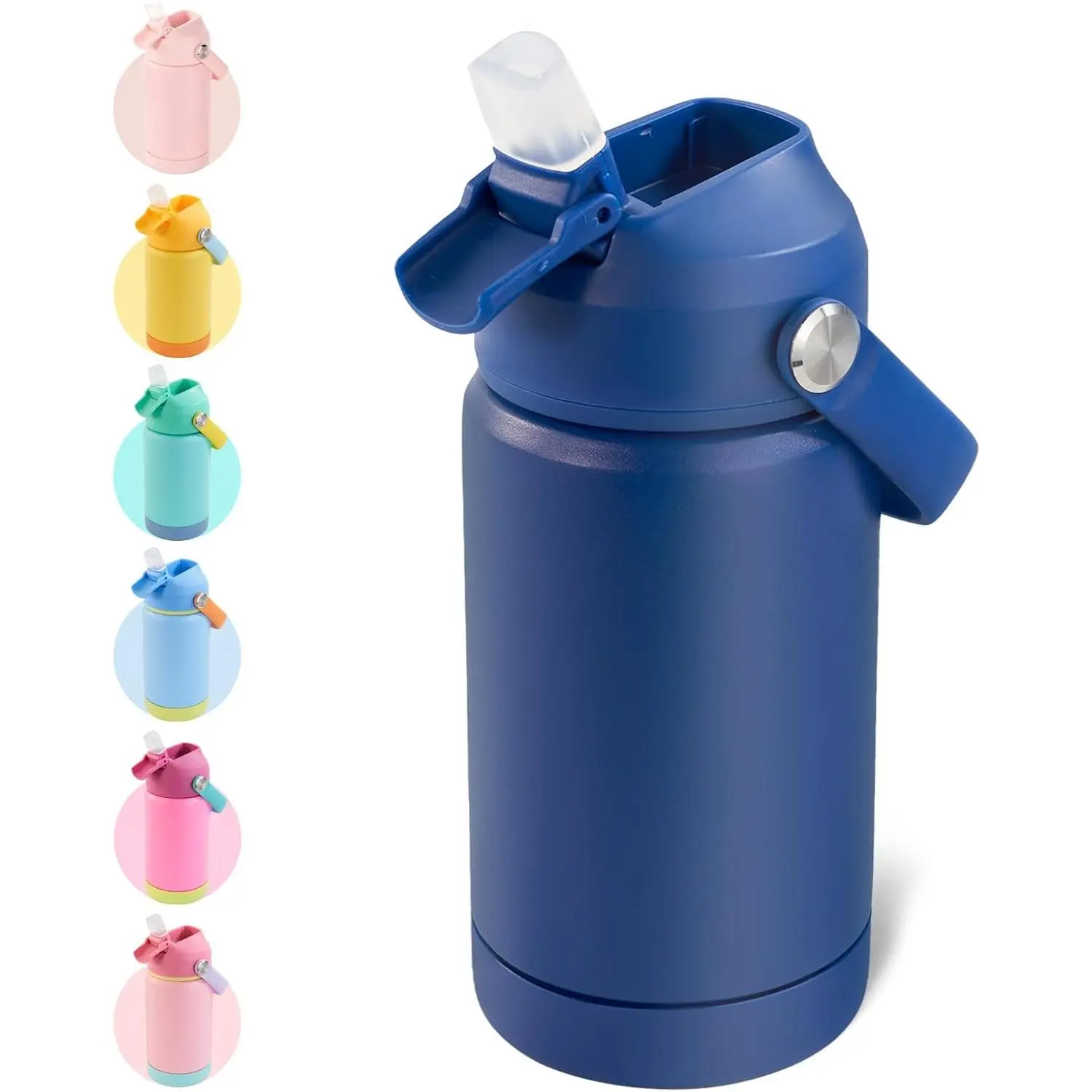 12oz Kids Water Bottle, Stainless Steel Insulated Water Bottle, Toddler Cup with Straws Leak-Proof, Kids Water Bottles for School Boys Girls, BPA Free, Blue