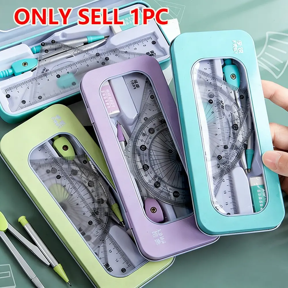 7pcs Compass Ruler Set, Measuring Instrument for Elementary and Middle School Students, Exam Essential Tools, Includes Protractor Straightedge Triangle Board