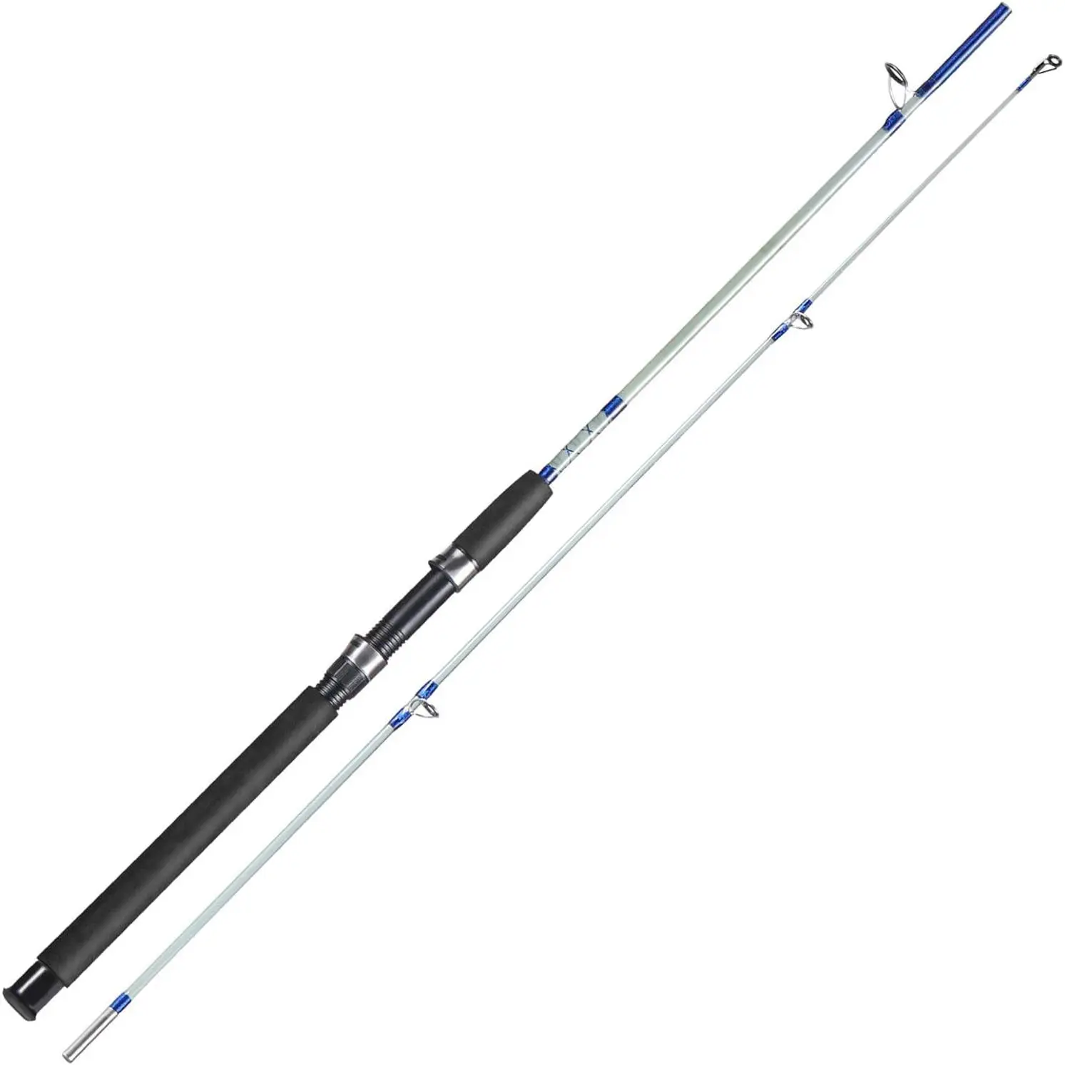 Fishing Rod, 2- Composite Graphite & Glass Blanks Saltwater Trolling Rod Offshore Surf Fishing Pole with Stainless Steel Line Guides for Catfish, Salmon Glass Fiber Spinning Rod