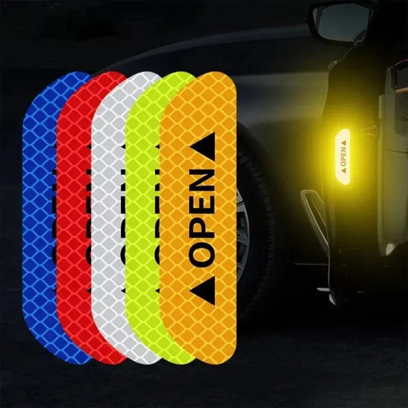 4PCS Reflective Car Door Sticker Safety Opening Warning Reflector Tape Decal Car Exterior Interior Reflector Sticker amagi