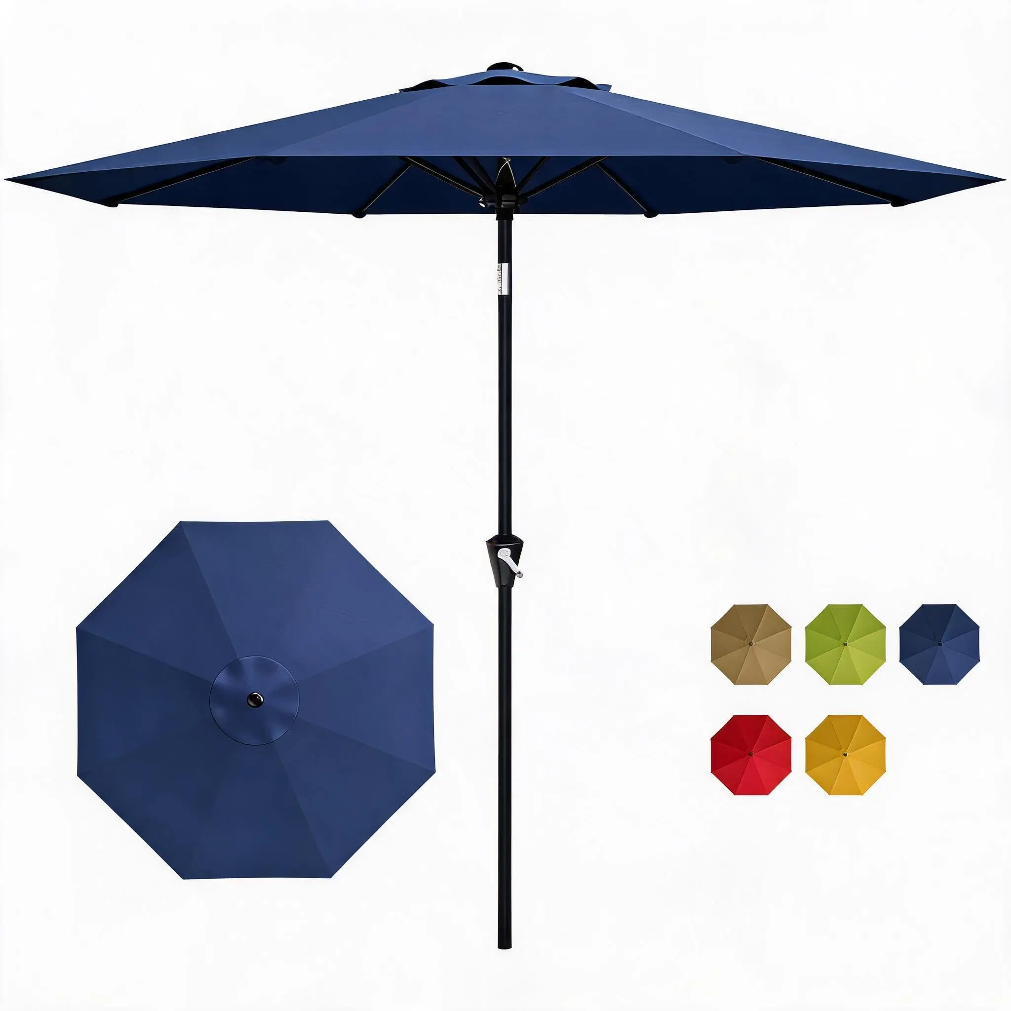 Garvee 9/10 ft Patio Market Umbrella for Table - Crank Lift, Push-Button Tilt (Zinc Alloy) - 8 Steel Ribs, UV & Water-Resistant Canopy, Outdoor Shade for Pool/Deck/Backyard/Garden