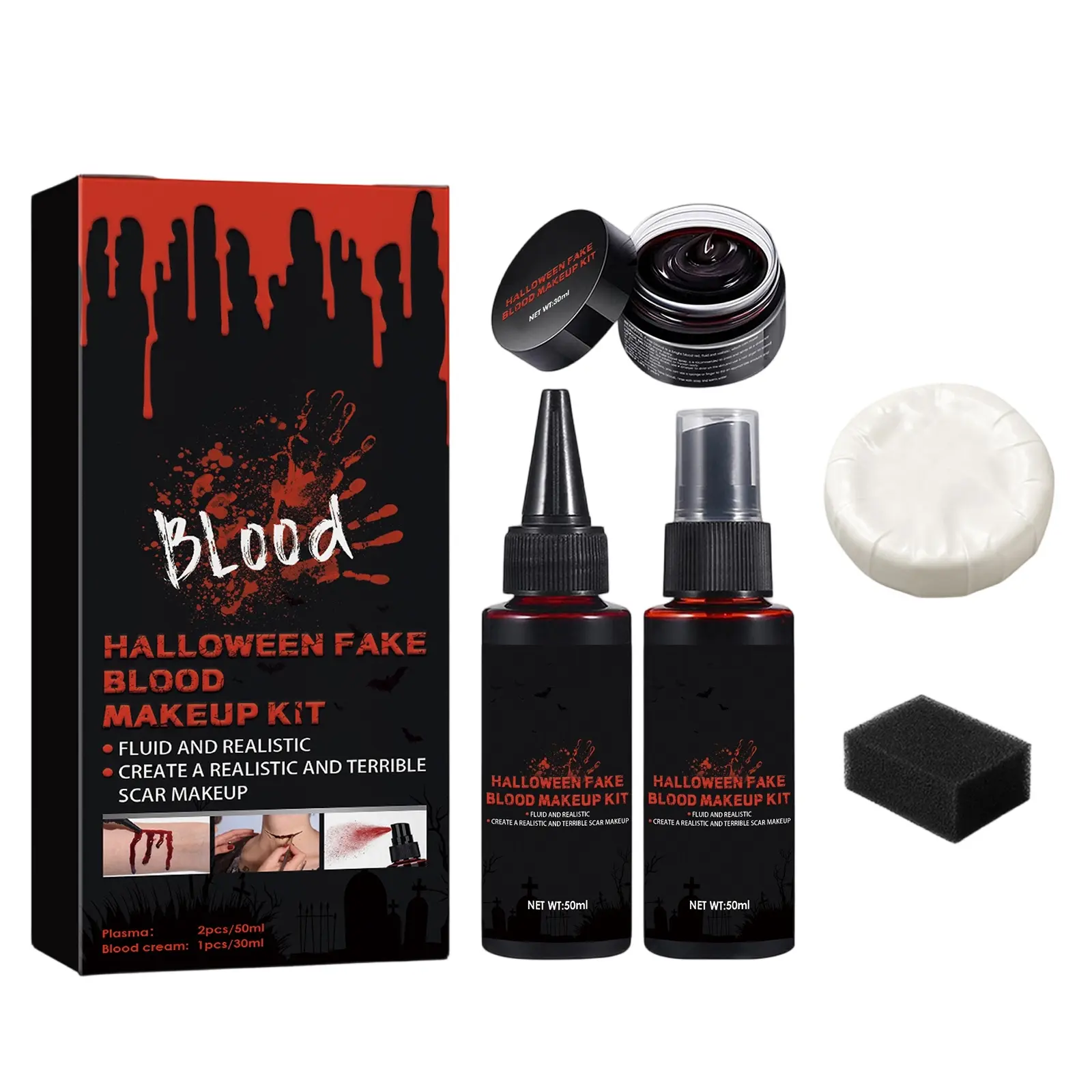 Halloween fake blood makeup set, realistic makeup effects for role-playing, stage makeup props, holiday party makeup