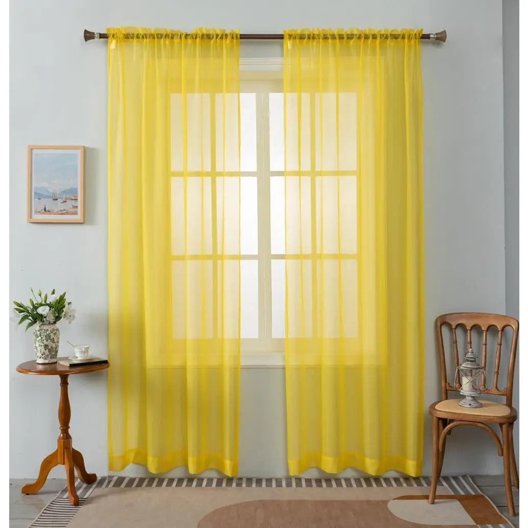 WPM Yellow Color Sheer Curtains 58" Wide x 84" Long 2 Panels Livingroom Window Treatment Rod Sheer Voile for Bedroom,, Children Room Fully Stitched and Hemmed