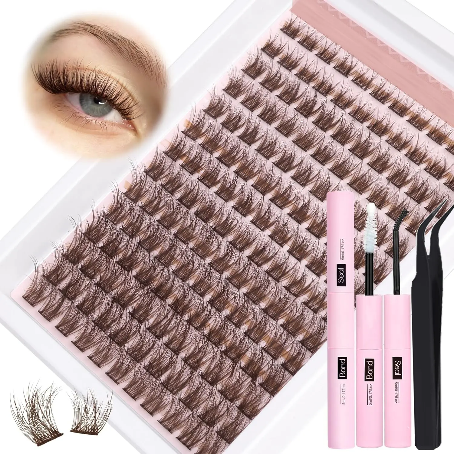 168 Pcs Natural Lash Clusters, Soft Comfortable False Eyelashes, D Curl Fluffy Style, Mixed Length, DIY Waterproof Glue Included