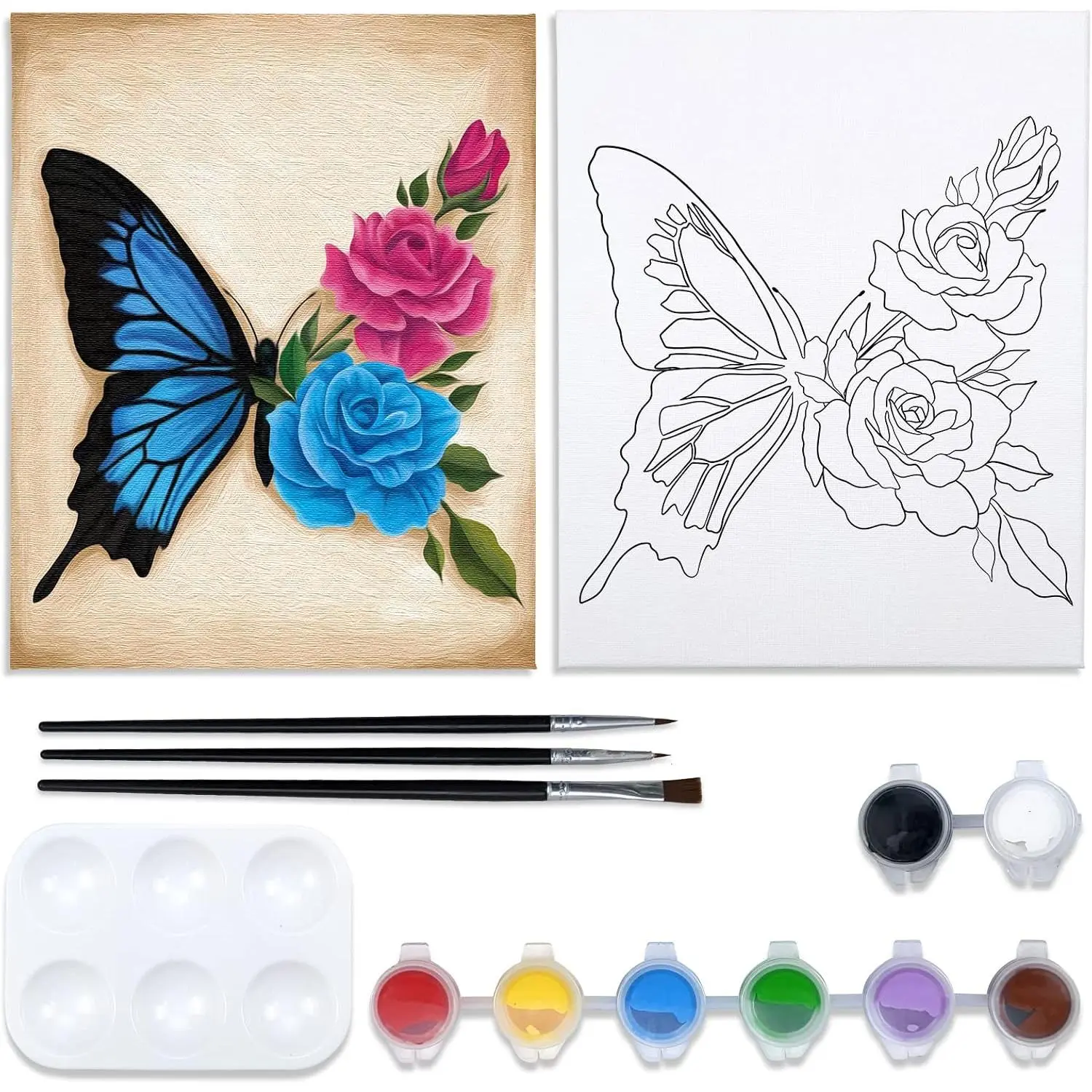 8x10  and Sip Canvas Painting Kit Pre Drawn Canvas for Painting for Adults Stretched Canvas Birthday  Floral Butterfly Painting Kit Sip and  Party Favor