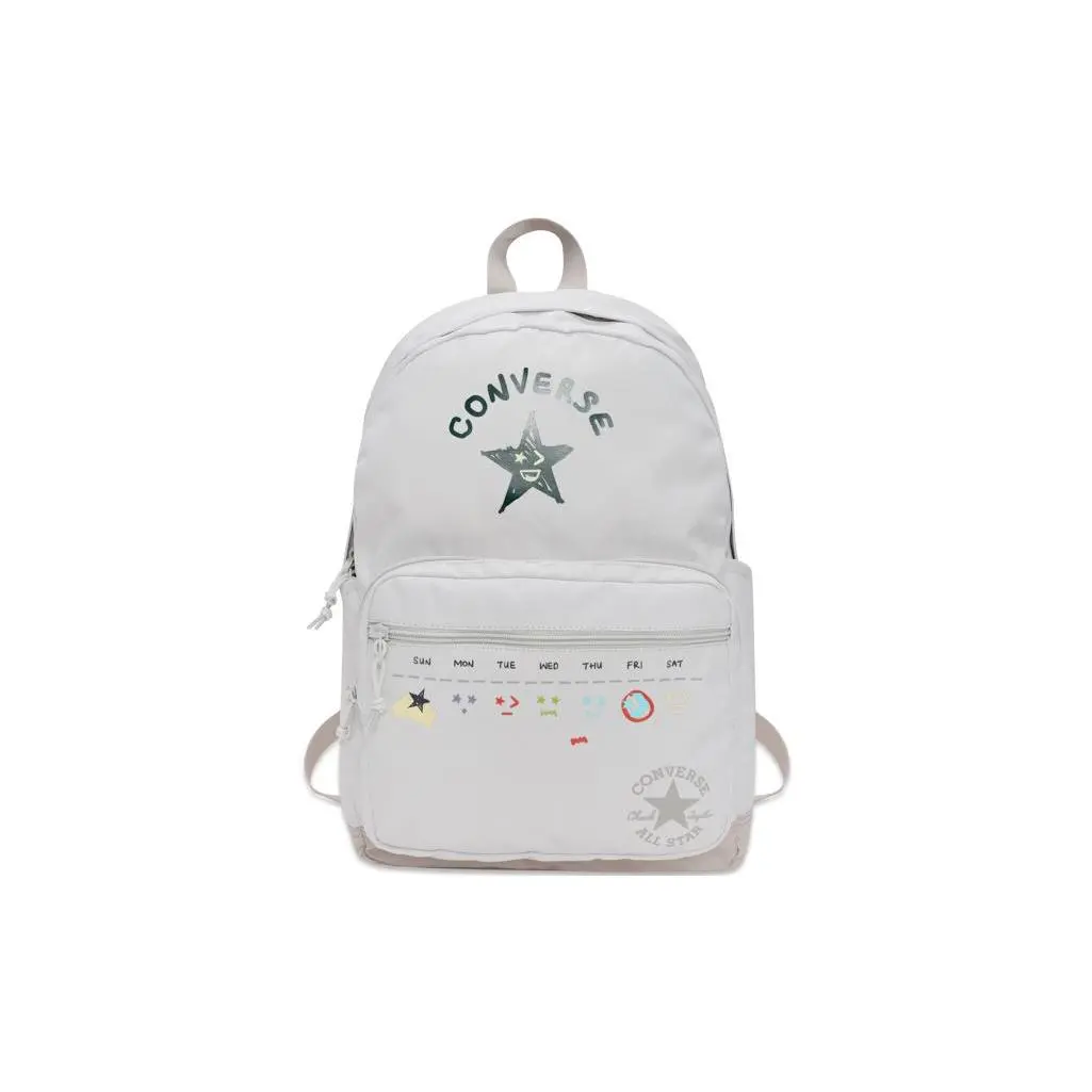 Converse GO 2 Fun Print Zippered Backpack for Men and Women – Polyester, Casual Style, White