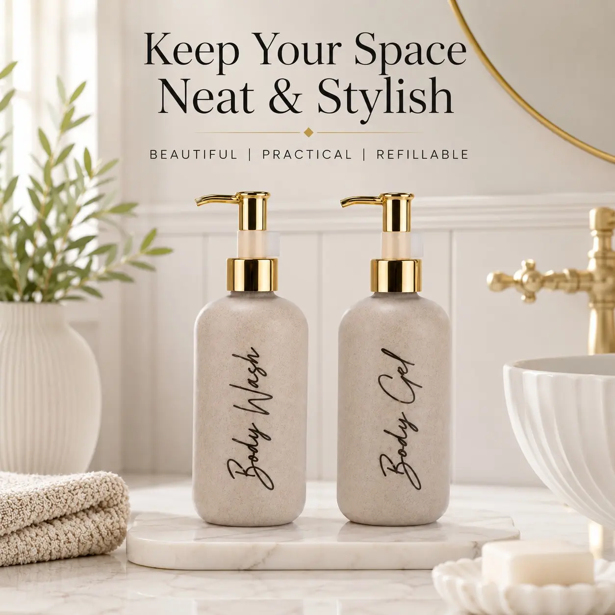2 Pack 250ML Liquid Soap Dispenser Bottles, Wheat Straw Plastic Round Bottles, Lotion Pumps, Hand Wash, Lotion, Kitchen Sink, Soap Dispenser Set