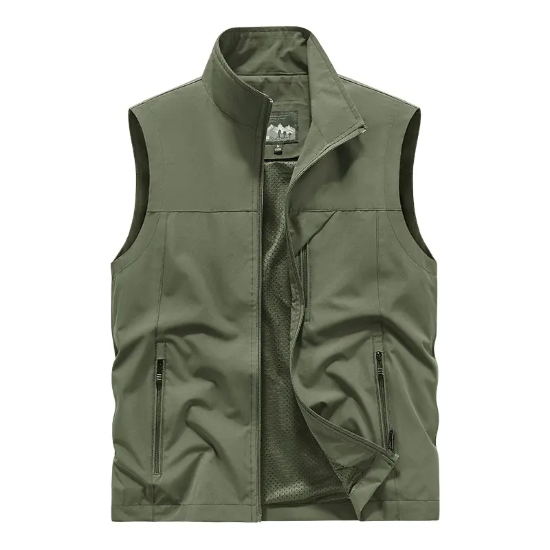 Men's Stand Collar Lightweight Outdoor Vest, Sleeveless Zip Up Windproof Casual Gilet Multi Zipper Pockets Breathable Mesh Lining Travel Fishing Hiking Vest Multiple Colors Available