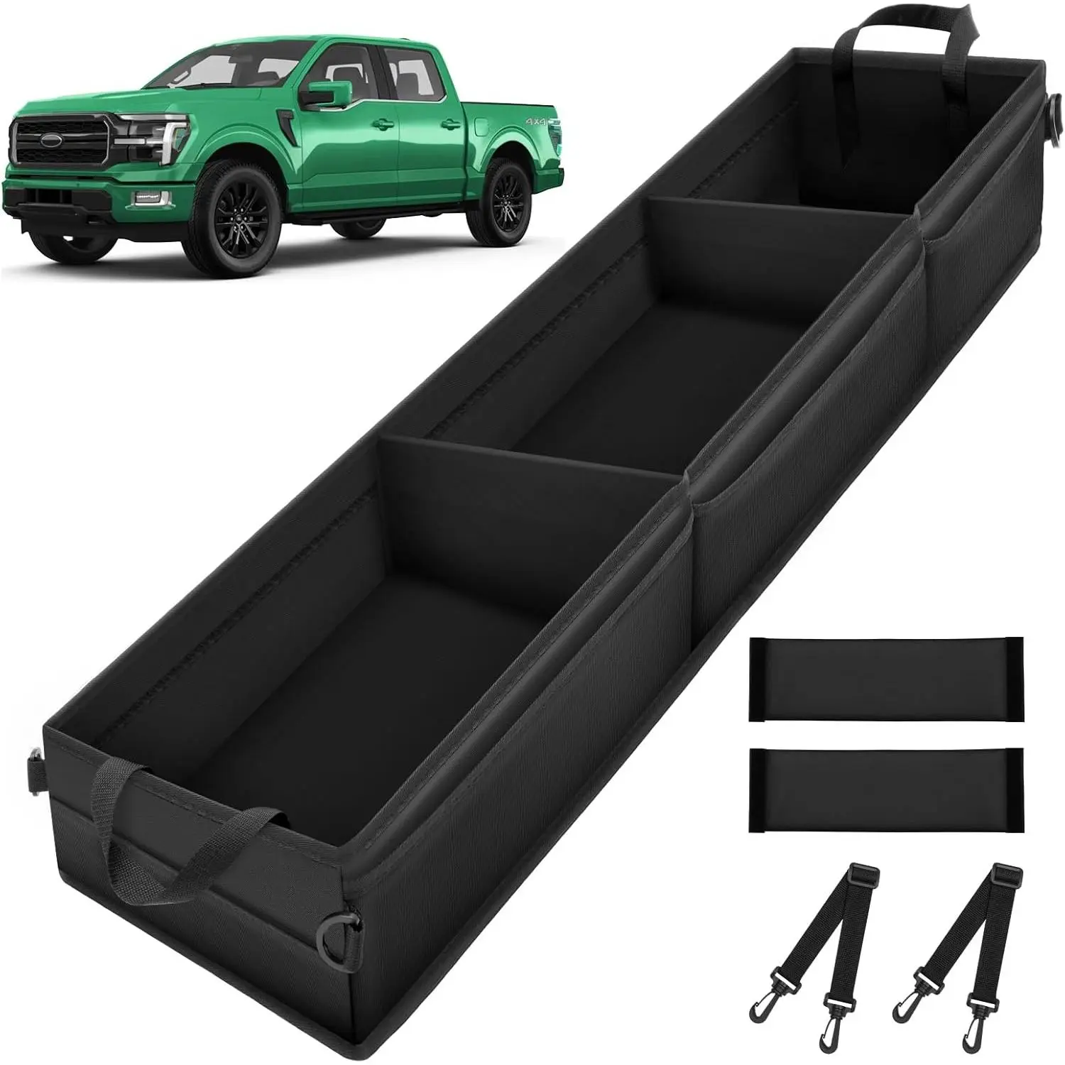 Under Seat Storage Box Organizer with 3 Detachable Dividers - Synthetic Truck Accessories, Space-Organizing, Compatible with 2015-2026 F150 SuperCrew Cab & Crew Cab, 2017-2024 F250-F550 Super Duty, Organizes Space