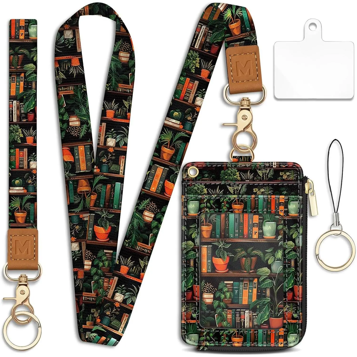 Cute Design Lanyard Wallet with 21.5'' Lanyard, RFID Bookshelf Keychain Wallet for Women – Id Badge Holder, Zipper Credit Card Holder, Wristlet Neck Strap (Peacock/Sea Turtle Prints, All Seasons, Teacher Gifts)
