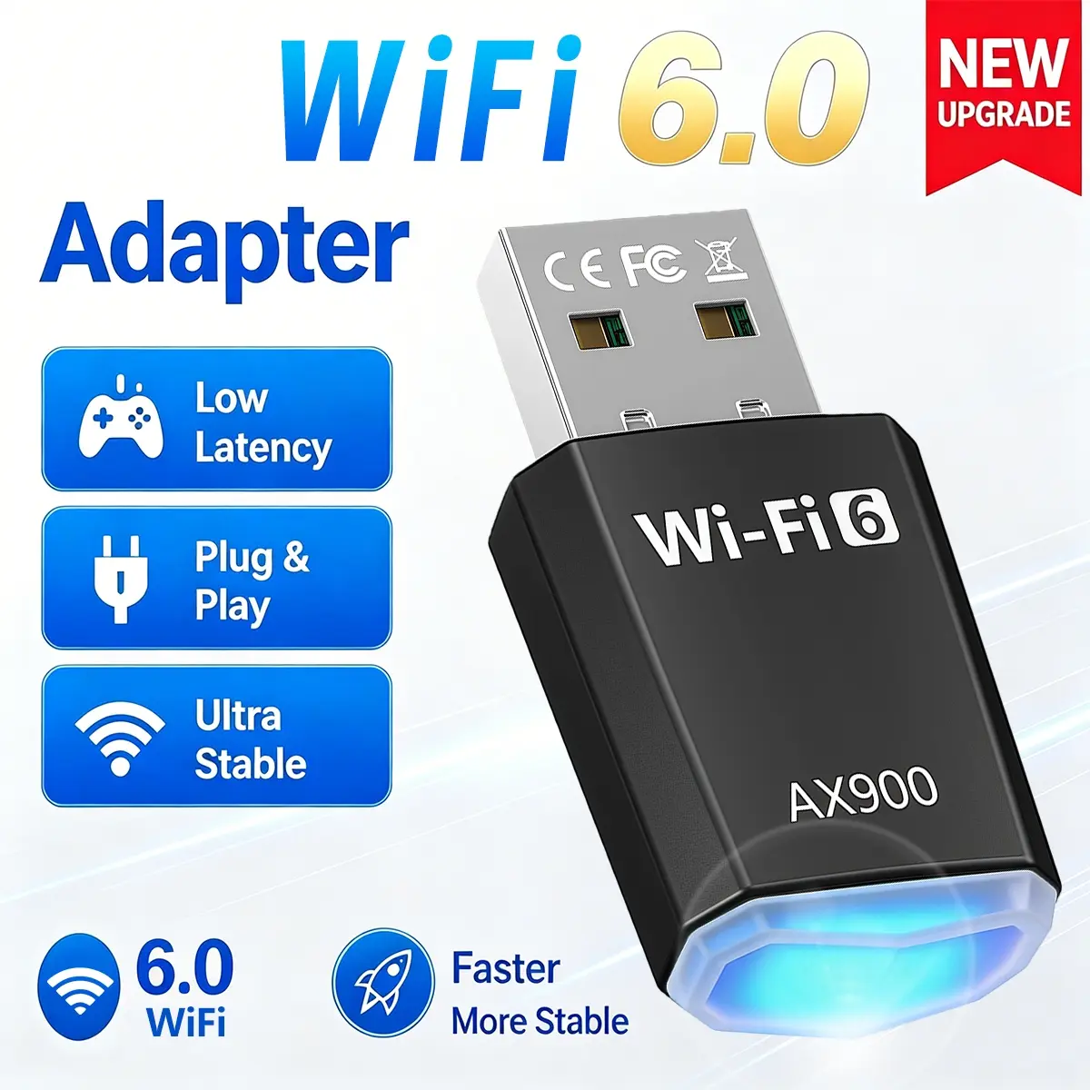 USB WiFi Adapter, AX900 WiFi6 Dual Band 2.4G&5G, Plug and Play Dongle for Desktop PC, Desktop Wireless Network, Windows 11/10/8.1/8/7, Ideal Father's Day Gift