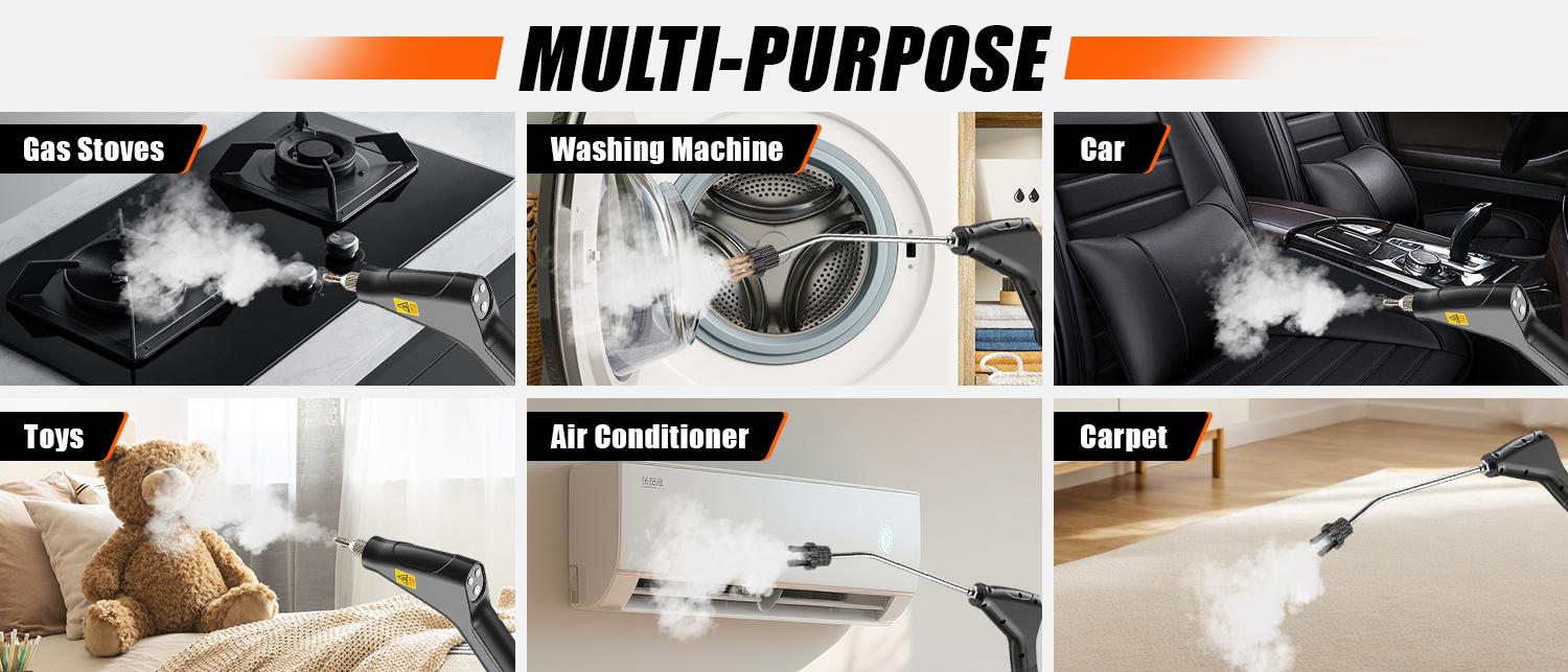 2500W High Pressure Steam Cleaner - Portable High Temp Power ,Car Detailing & Steamer for Home Use, Kitchen Grease, Bathroom (FS)