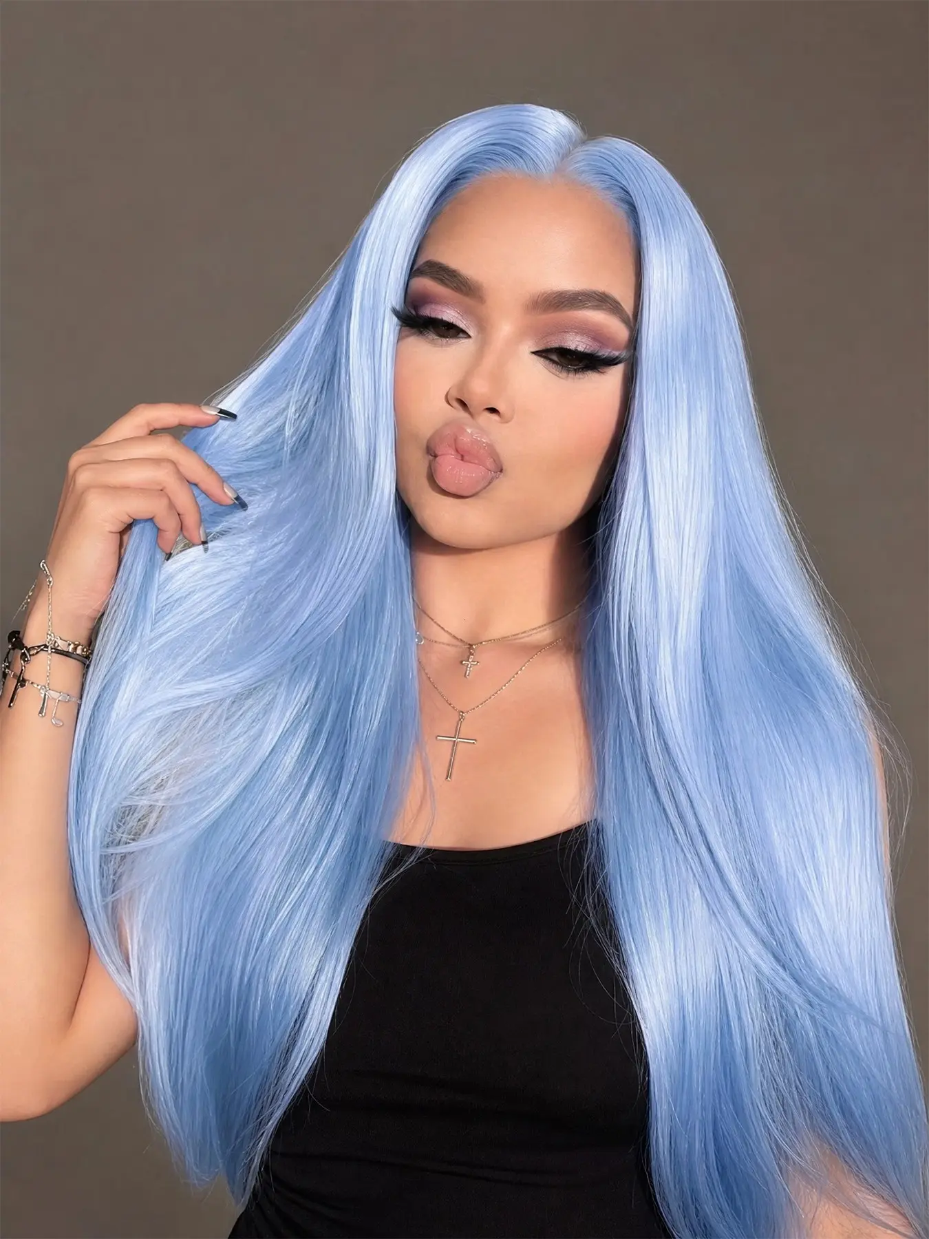 30" Light Blue Mermaid Wig, Long Straight Heat Resistant Synthetic Hair, Perfect for Women, Ideal for Parties, Cosplay, and Daily Wear