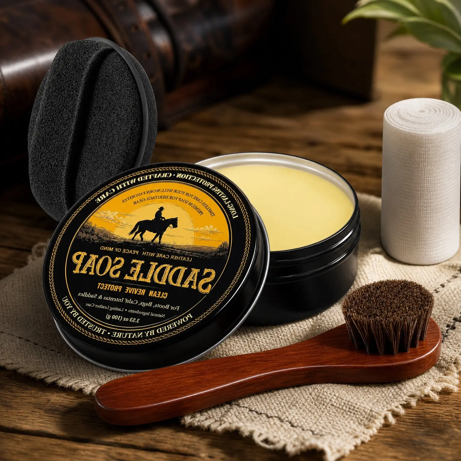 4PC Leather Care Kit – All-Natural 3.52oz Leather Cleaner & Conditioner with Horsehair Brush for Boots, Shoes, Bags, Saddles, Car & JacketsGift
