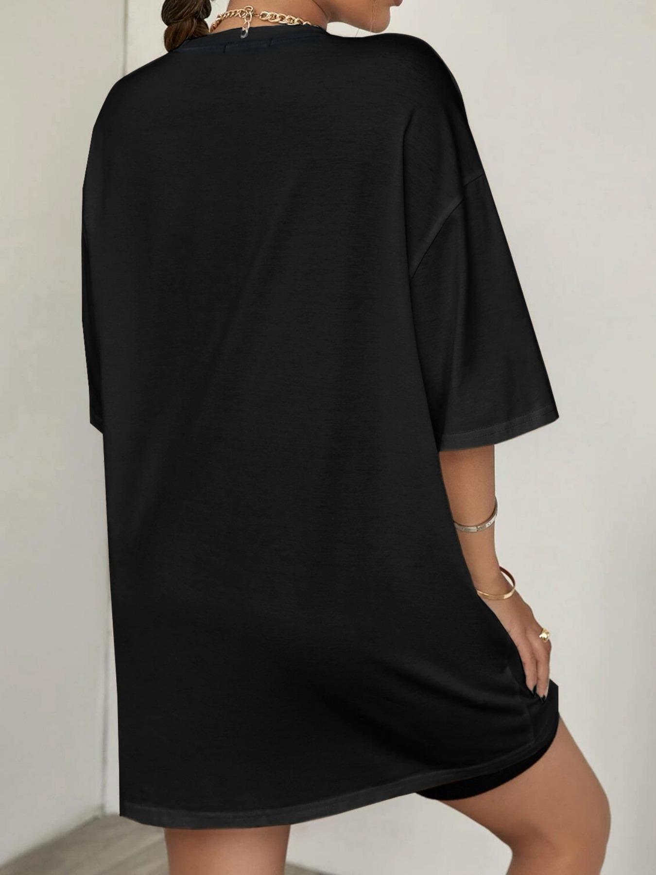 Women's Letter Print Drop Shoulder Jersey Tee, Summer Clothes Women, Back To School Outfits, Casual Street Half Sleeve Round Neck T-Shirt for Summer, Graphic Tees, T Shirts for Women, Women's Top for Daily Vacation Outdoor