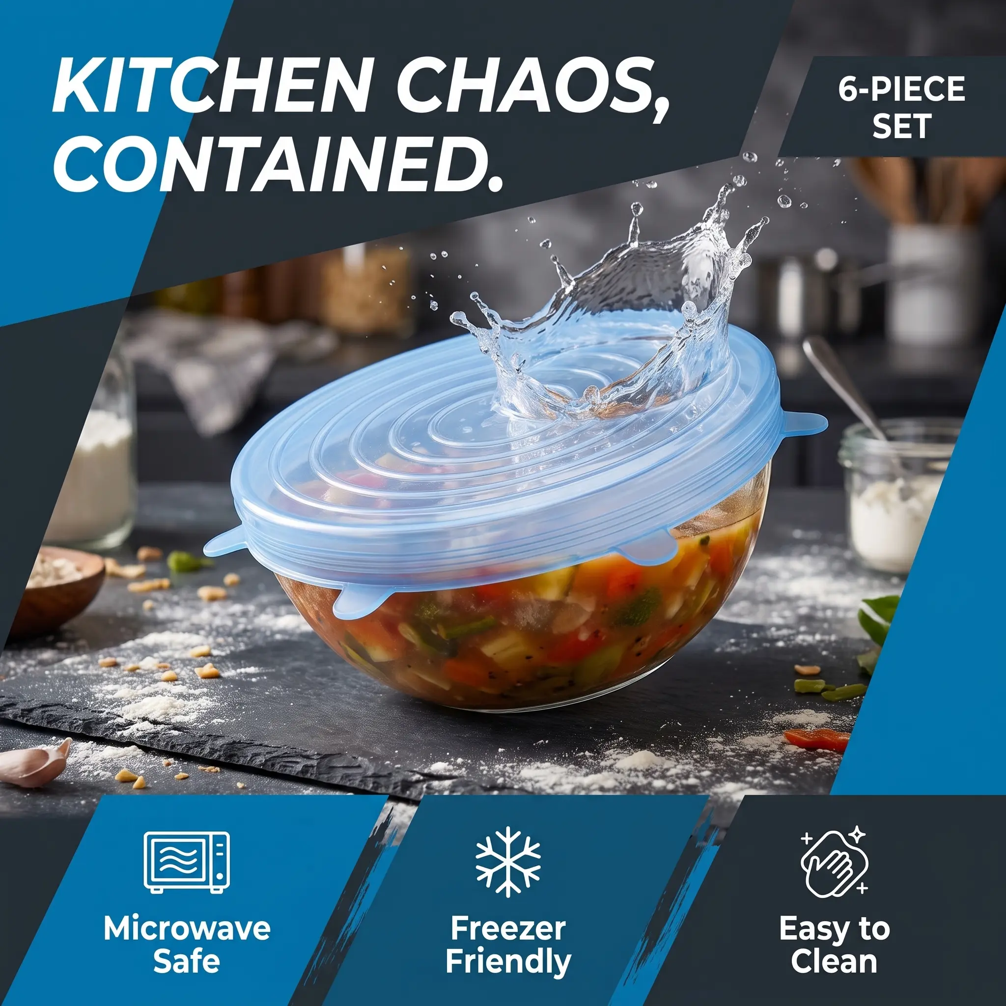 6-Pack Silicone Stretch Lid Set, Universal Reusable Flexible Food Storage Covers, Leakproof Bowl & Container Lids for Food Freshness, Ideal for Home Kitchen & Camping Use