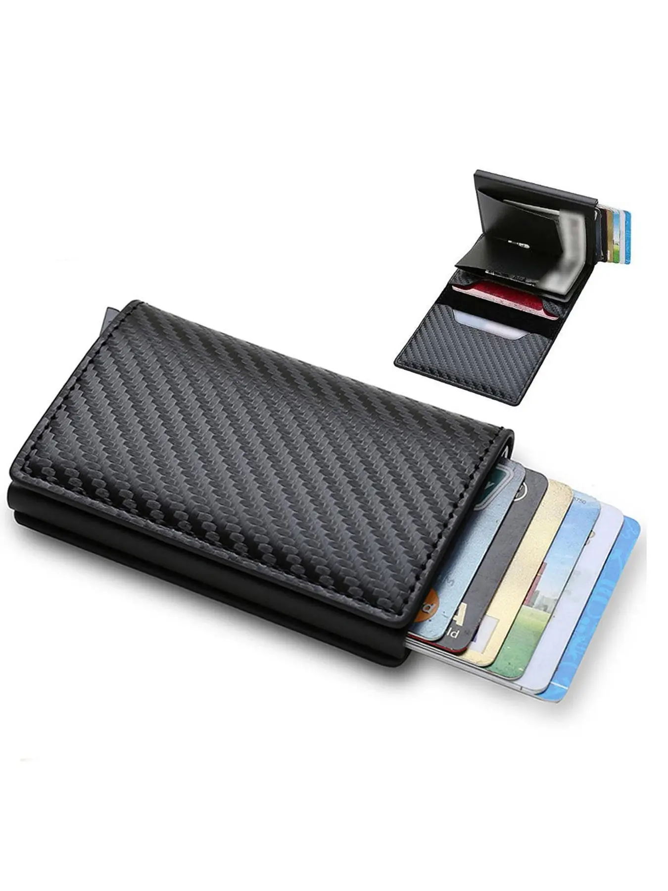 Carbon Fiber Texture RFID Blocking Card Holder, Automatic Pop Up Credit Card Wallet, Slim Anti-theft Metal Card Case for Men, Holds Multiple Bank Cards ID Cards