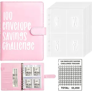 100 Envelopes Money Saving Challenge, New 100 Envelope Challenge Binder, Easy and Funny Way to Save $5,050 Budget Planner, 100 Day Envelope Challenge Kit Money Saving Book for Cash Pink