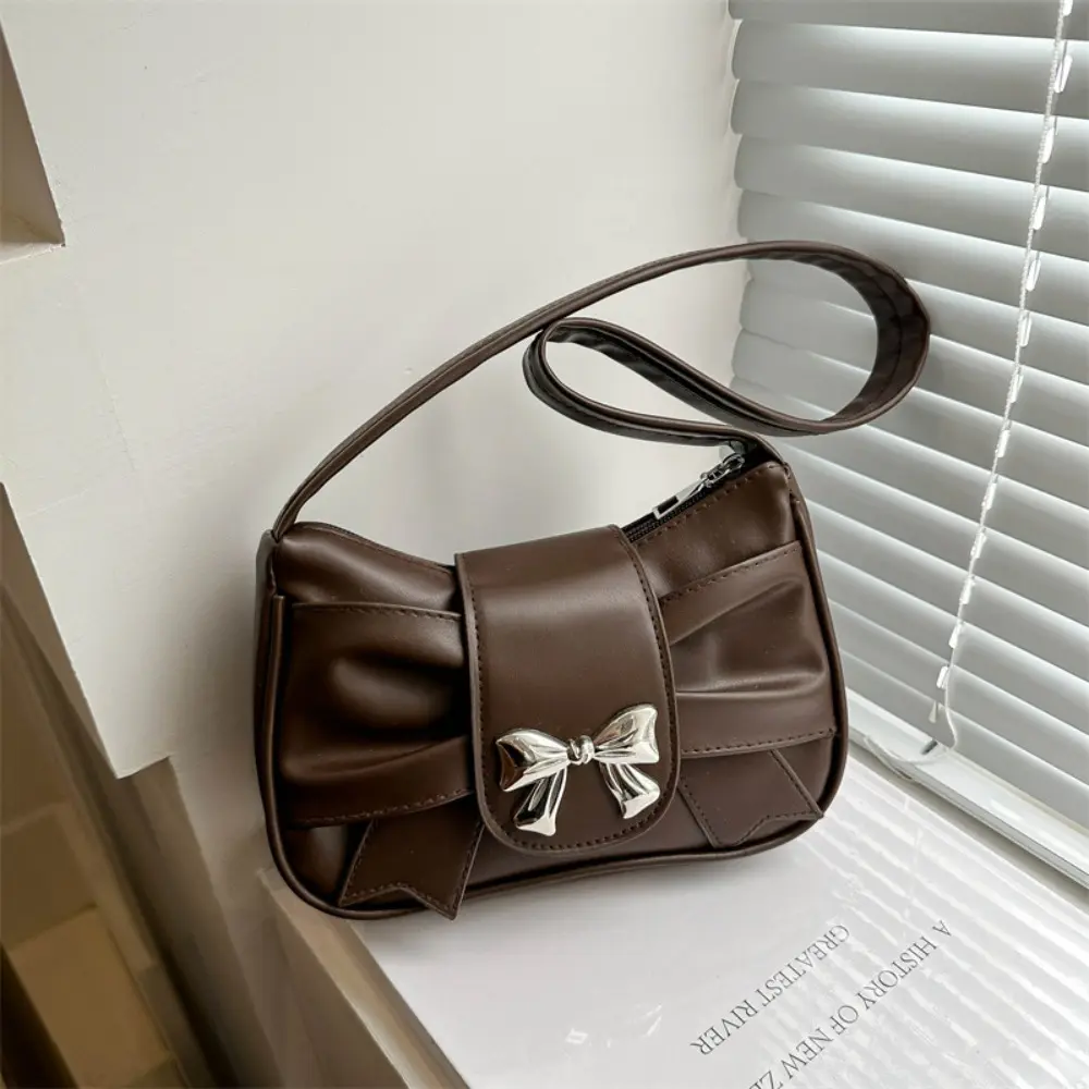 Stylish Faux Leather Mini Handbag with Satin Bow, Convertible Crossbody Bags for Everyday Wear, Fashion Accessories for Women for Dating & Parties, Crossbody Shoulder Handbag, Purse, Zipper
