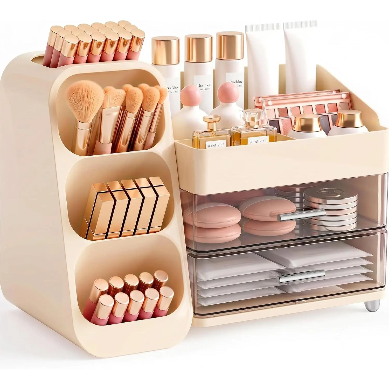 Large Acrylic Makeup Organizer for Vanity Countertop, Clear Cosmetic Storage Case with Brush Holder for Lipstick, Skincare & Perfume