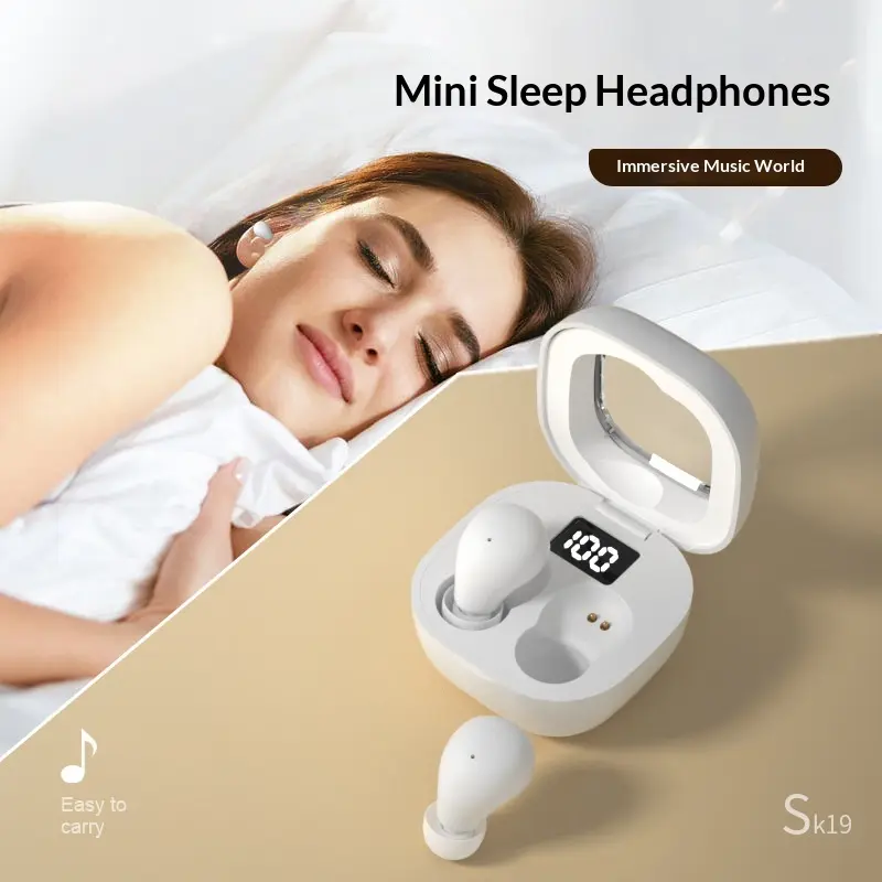 Mini Invisible Wireless Earbuds Pair, Ultra-Small Bluetooth Headphones with LED Digital Show Charging Case, Low-Profile Hidden Stereo Earphones for Sleep, Work, Lightweight Comfortable In-Ear Audio Devices, Headphone