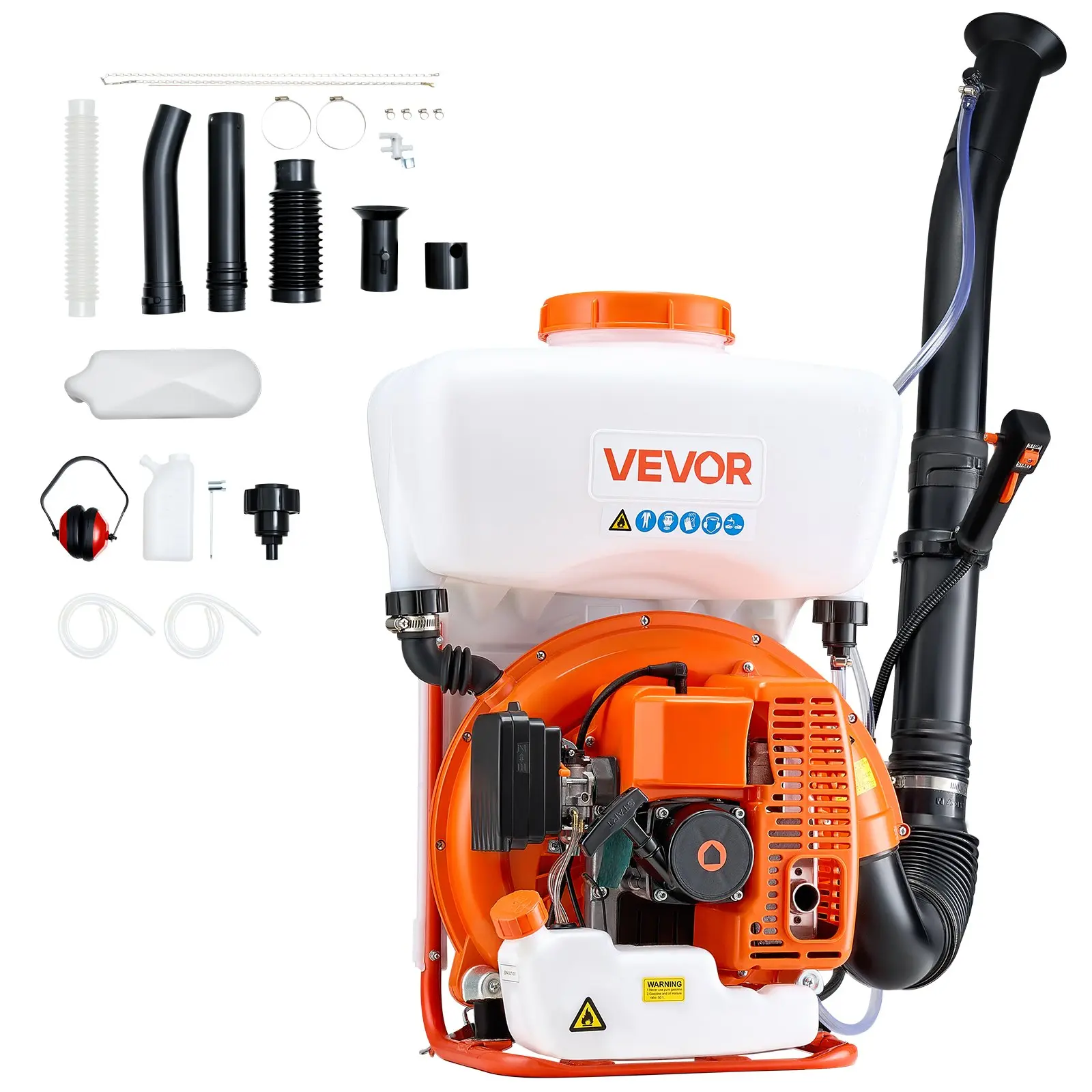 VEVOR Backpack Fogger Sprayer, 63CC 3HP Engine, Gas Powered Fogger Sprayer with 4 Gallon Tank, Powder and Liquid Mister Duster System for Effective Fleas Ticks Critters Control, Gardening Farming