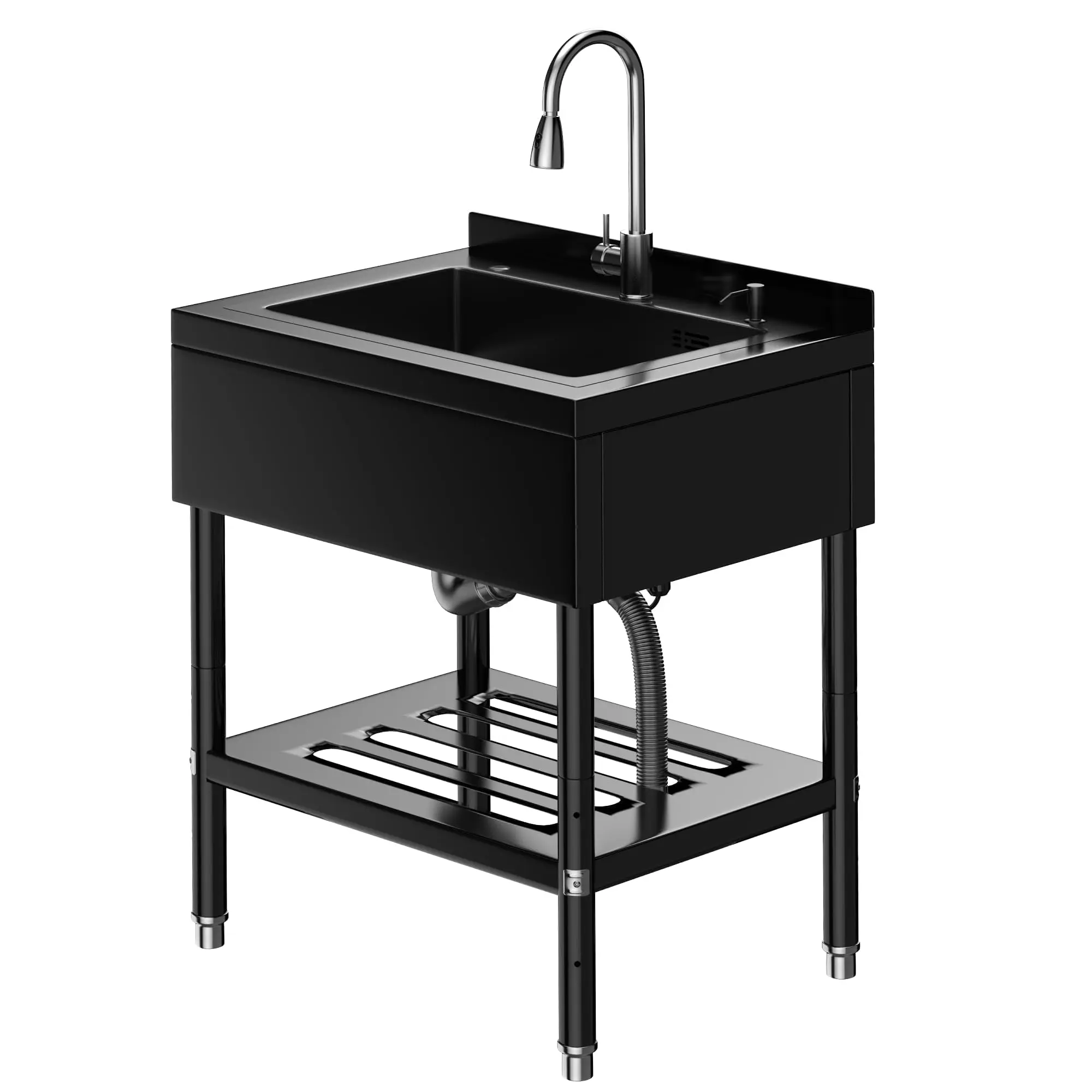 Stainless Steel Large Utility Sink,Freestanding Single Bowl Laundry Tub, Includes Hot/Cold Water, Hoses & Drain Kit for Garage, Workshop, Kitchen, Laundry Room