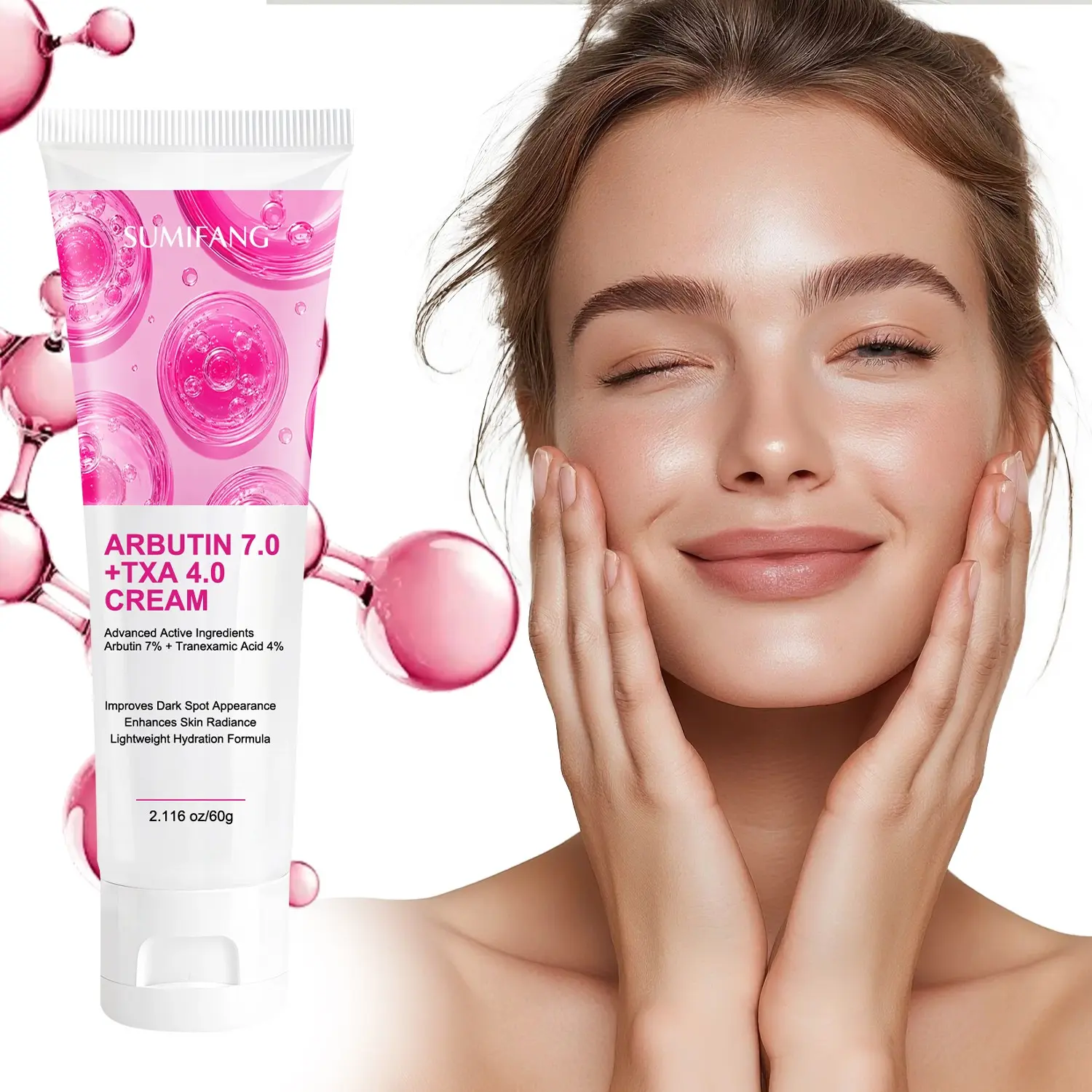 SUMIFANG Arbutin & Tranexamic Acid Brightening Cream (60g), Tranexamic Acid + Arbutin + Niacinamide – Fades dark spots and dullness, soothes and repairs skin; lightweight gel-cream texture; non-comedogenic; suitable for all skin types, Tone Up Cream