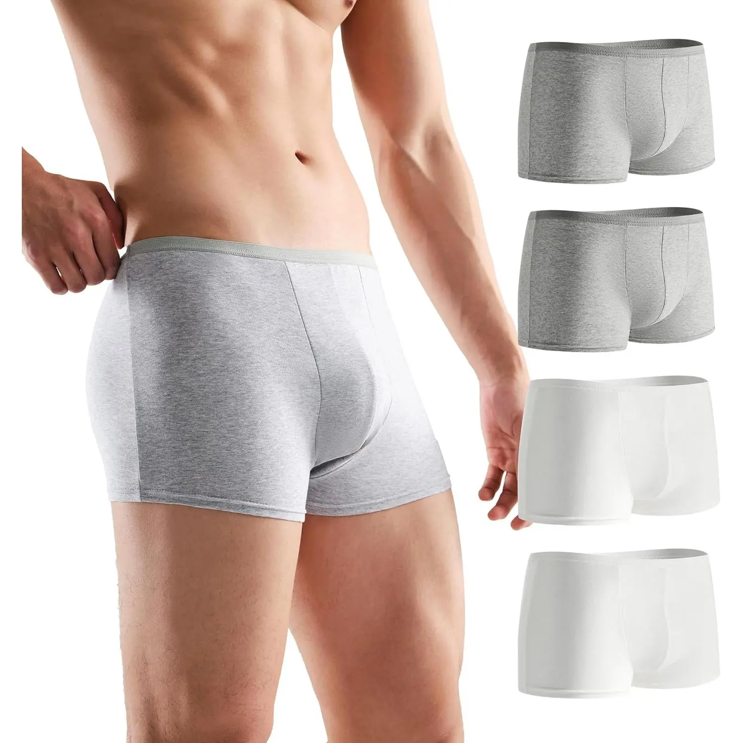 Men's 100% Pure Cotton Disposable Mid-Rise Boxers Briefs - Menswear, 8pack-4grey4white, Multi-Size for Travel, Hospital Use, Plain