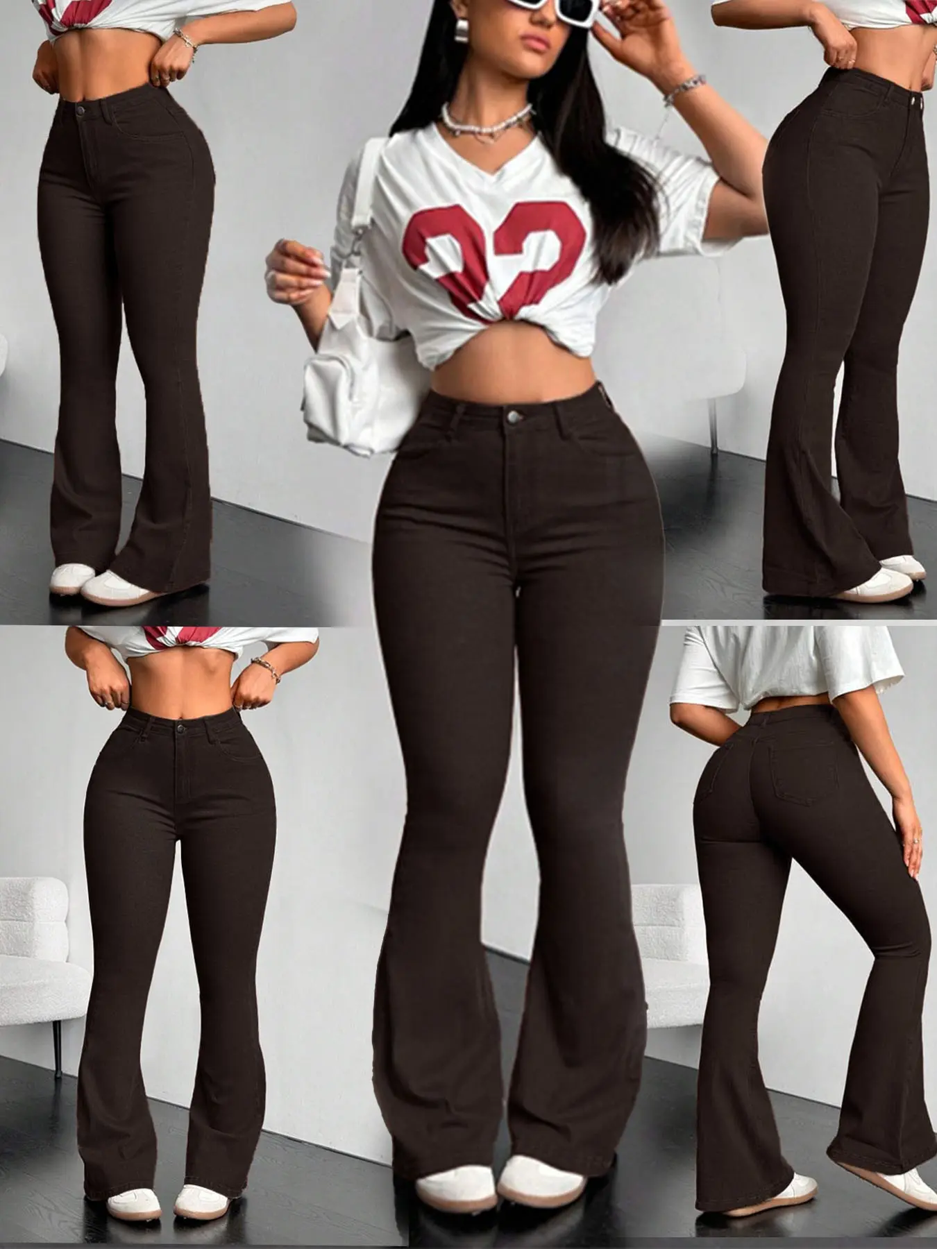 High Waist Flare Jeans for Women, Elastic Bootleg Pants, Y2K Street Casual Vintage Fashion, Comfortable and Stylish