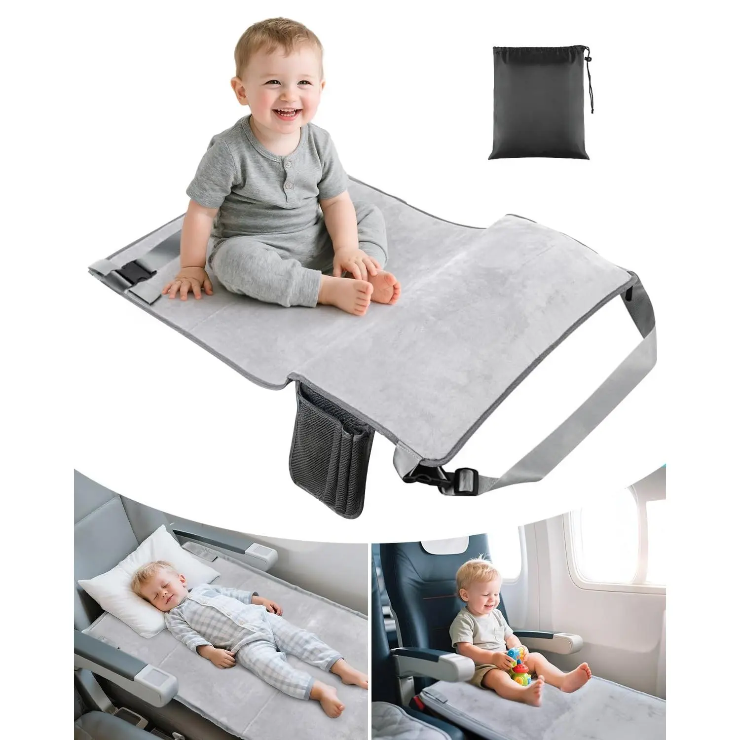 Toddler Airplane Seat Extender Bed - Portable Single Child Travel Footrest with Easy Setup, Soft Fabric Kids Flying Essentials (Furniture Category)