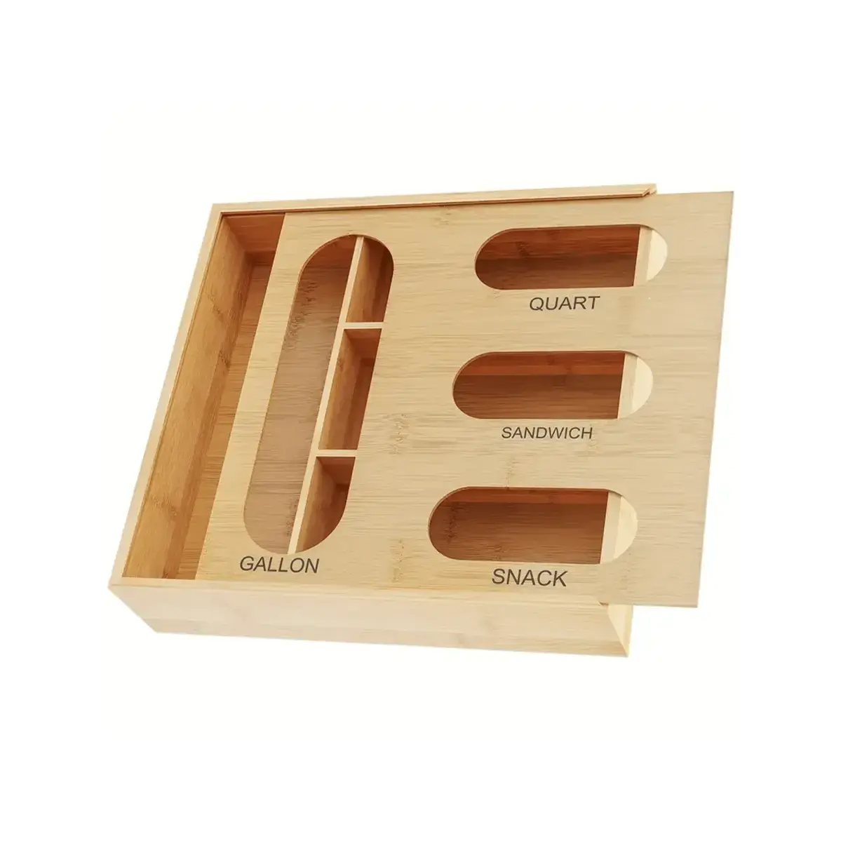1pc Bamboo Ziplock Plastic Bag Storage Organizer,  Kitchen Organiser, Storage Box, Closet Organisers, Kitchen Drawer Organizers And Storage Use For Kitchen
