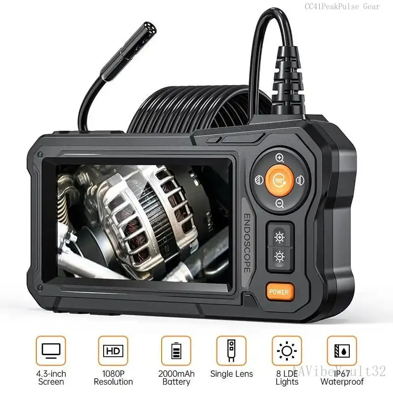Endoscope Camera with Light - 4.3" LCD Screen Inspection Cameras,IP67 Waterproof Borescope with 8 Adjustable LED Lights,HD 1080P Endoscope Camera 16.5ft Semi-Rigid Cord,gifts for men tools and gadgetsAAVibeVault32CC41PeakPulse Gear