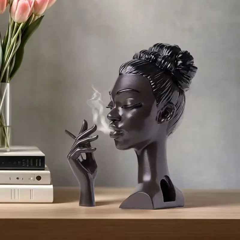 African Woman Black Ornamental Figurine Aromatherapy Burner - Compact Decorative Smoke Effect Statue, Collectibles Home Decor, All Seasons Gift Idea, Glam