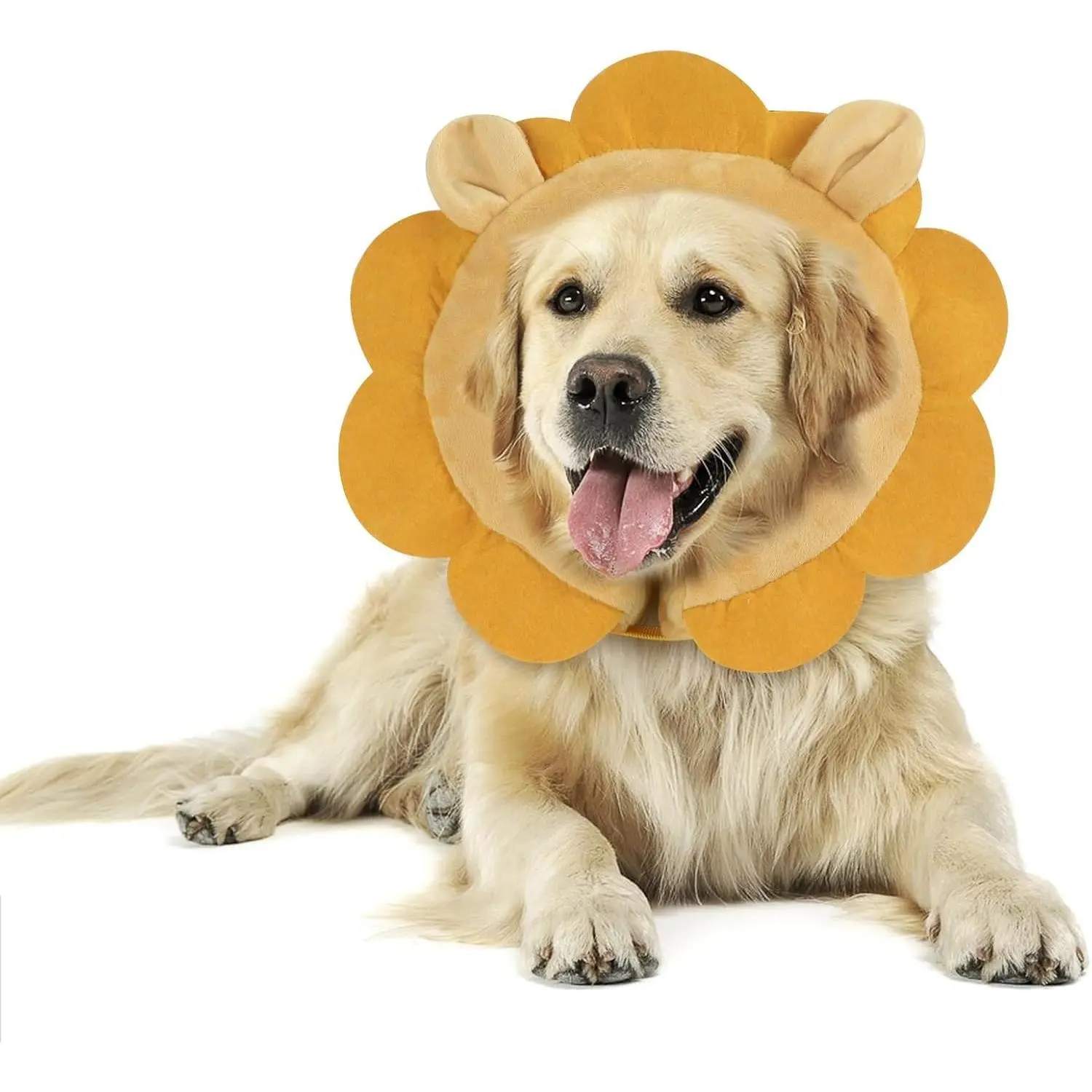 Inflatable Recovery Dog Collar Protective Donut Cone Adjustable Soft Collar for Dog and Cat After Surgery Prevent Biting & Scratching EU002 - Brown Lion L