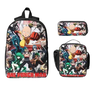 One punch man Three piece backpack set young backpack combination backpack lunch bag pencil case