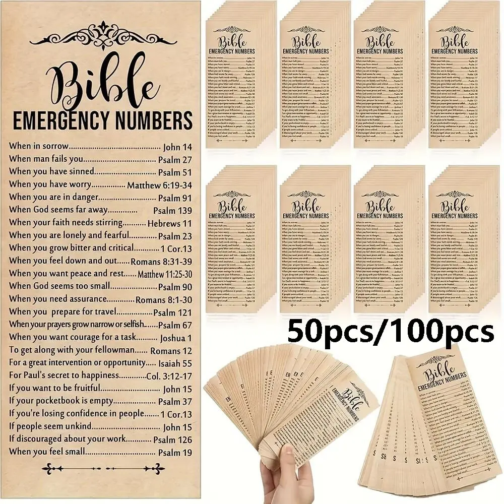 50/100 Bible Emergency Number Bookmarks, Christian Prayer Gifts, Religious Scripture Bookmarks, Church Welcome Gift, Sunday School Prize Gifts