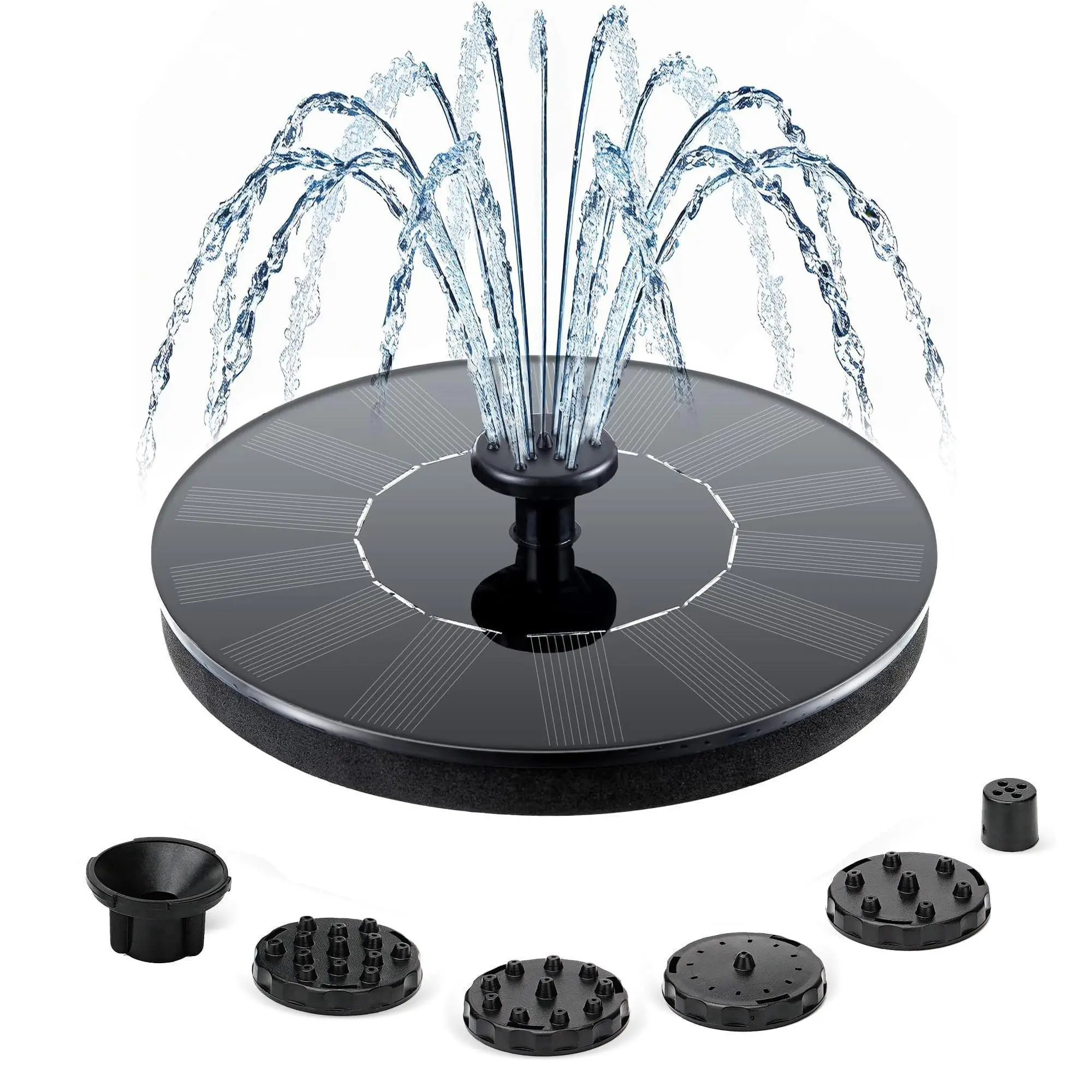1.5W Quiet Floating Solar-Powered Pump with 6 Nozzles, Solar Birdbath Fountains (6.3" Diameter) – 3-Second Working Water Spray, All Seasons Outdoor Garden Decor for Pond & Small Pool, Attracts Birds, 100% Customer Satisfaction