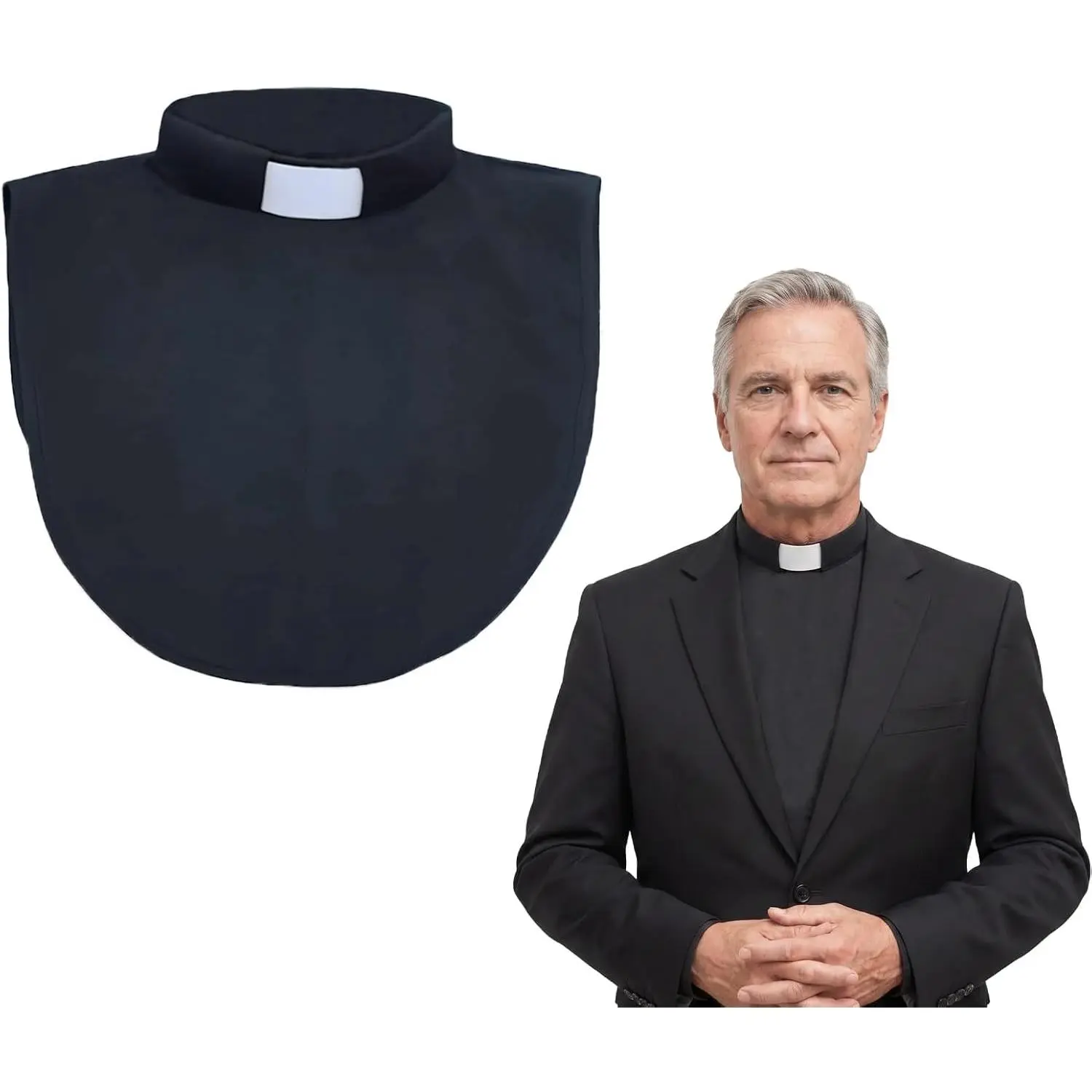 Unisex Polyester Priest Clergy Tab Collar Slip Uniform Garment - Adjustable Fabric Dickey for Clerical Shirts, Pastors