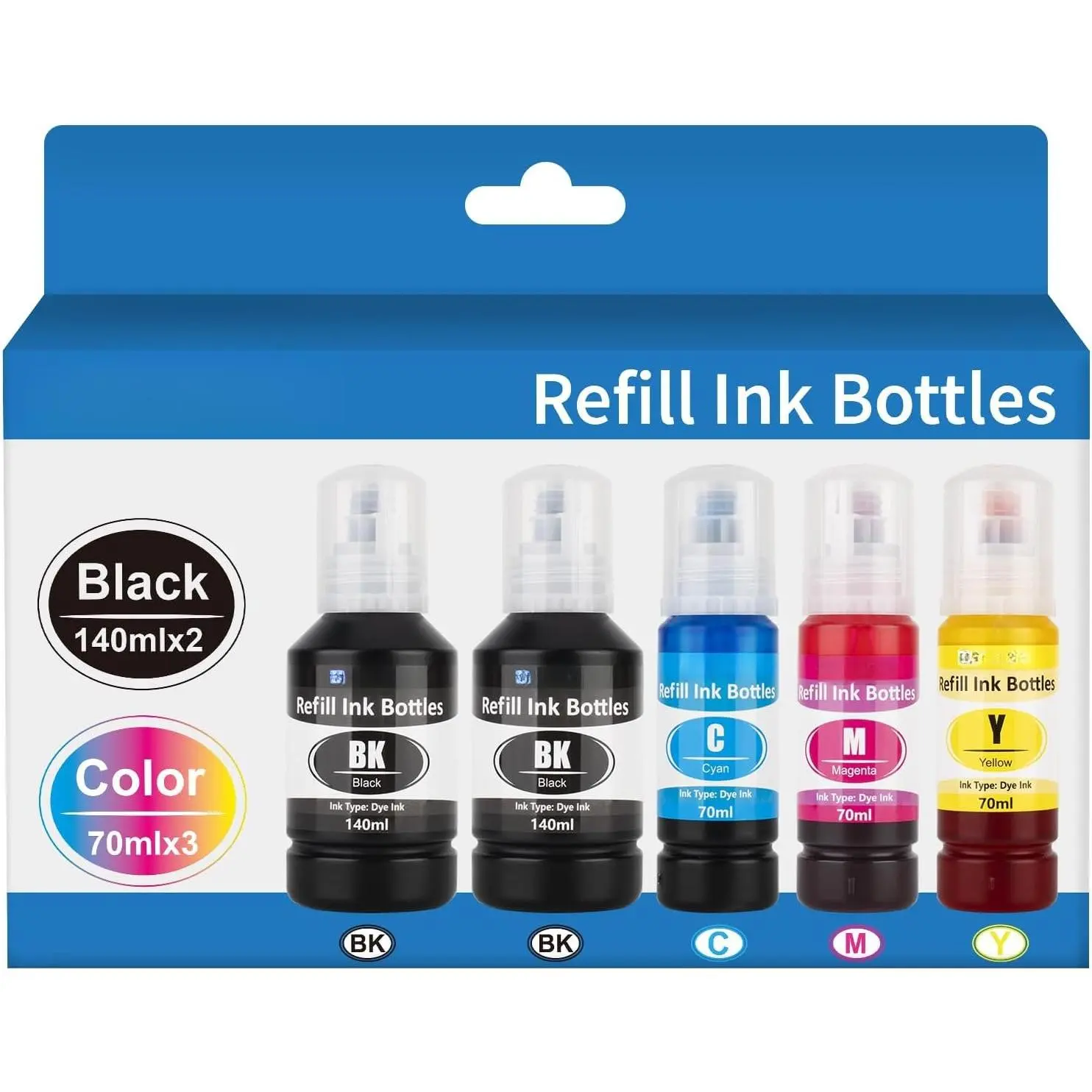 for Epson 502 Ink Refill Bottles, Compatible with ET-2850 ET-3760 ET-2750 ET-2760 ET-2700 ET-3710 ET-3750 ET-3850 ET-4750 ET-4850 ET-15000 -2000/3000/4000, 5 Packs (2BK C M Y)