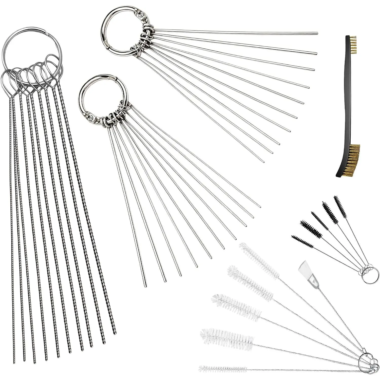 Carburetor Jet Cleaning Tool Kit with Copper & Steel Flexible Wires, Multi-Size Brushes, Orifice Clean Wand for Small Engines, Shower Heads