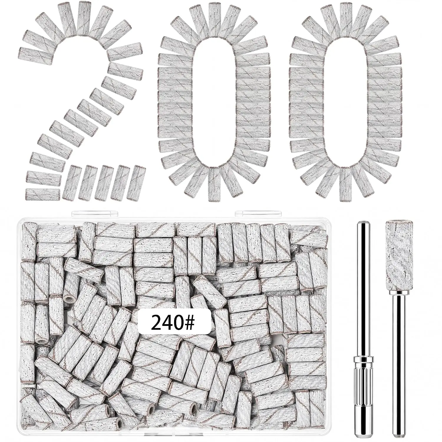 200 count  Drill Bits Sanding Bands for  Drill, 240 Grit Small Sanding Bands with 2 count 3.1mm Mandrel Bits for  Nails and Gel Manicures,