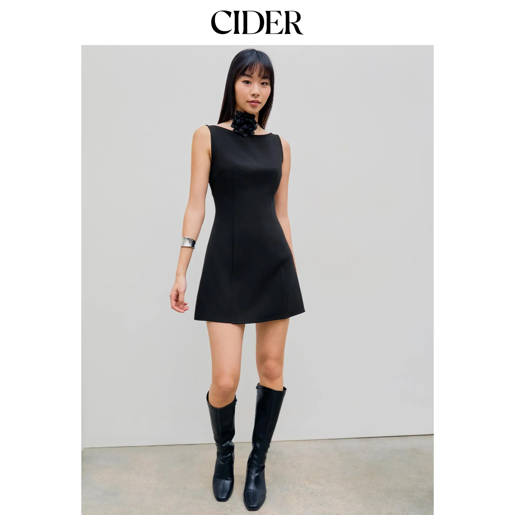 Cider [size 0-26] Boat Neck Solid Mini Dress SohoChic