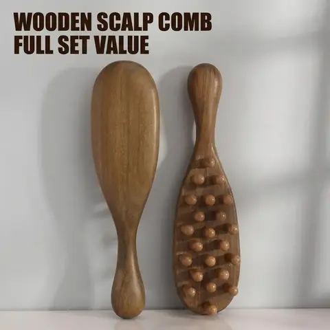 Natural Wooden Massage Comb, 1 Count Scalp Massager, Large Wide-Tooth Scalp Meridian Scraping Massage Comb, Hair Care & Styling Tool Brush for Home & Salon Use