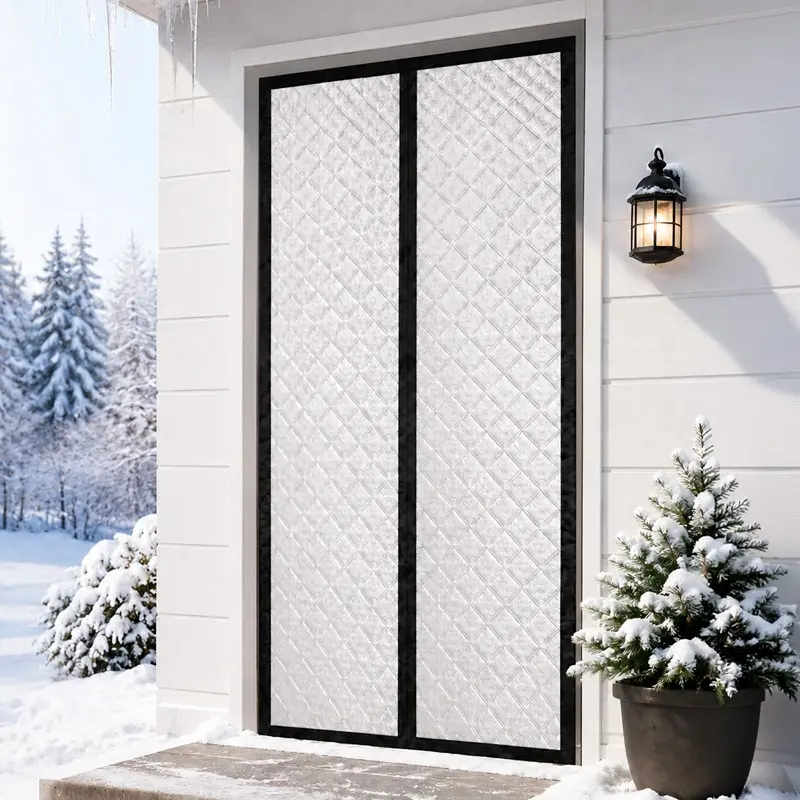 Thickened Magnetic Thermal Door Curtain, Draft Blocking Auto-Close Insulated Door Cover, No-Drill Installation for Bedroom, Living Room, Kitchen, Balcony & Patio Doors
